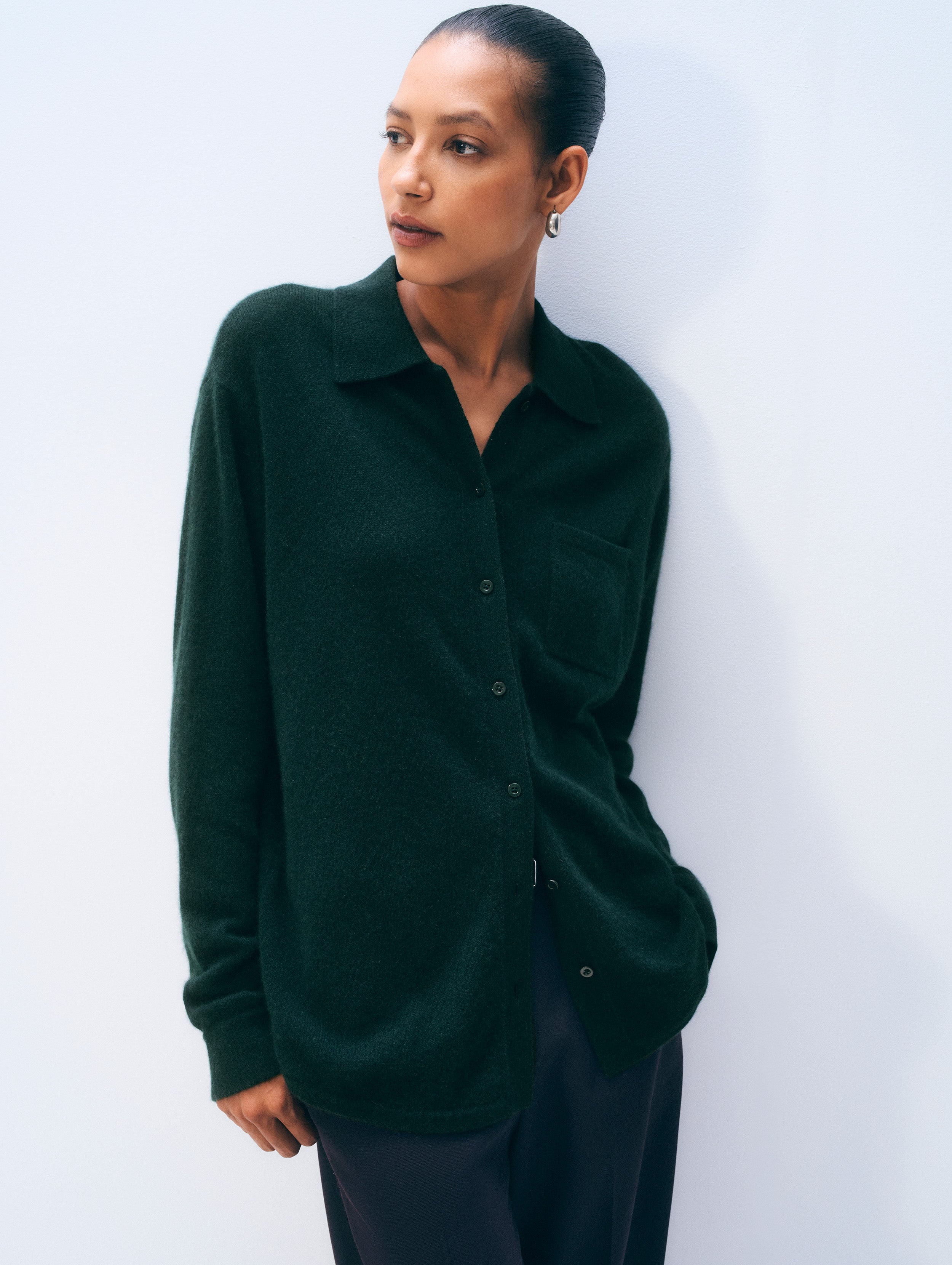 dark green dress shirt womens Cashmere Button Oxford shirt Demi Moore Was Giving mains This garment fits true Color:TAPESTRY MIDNIGHT