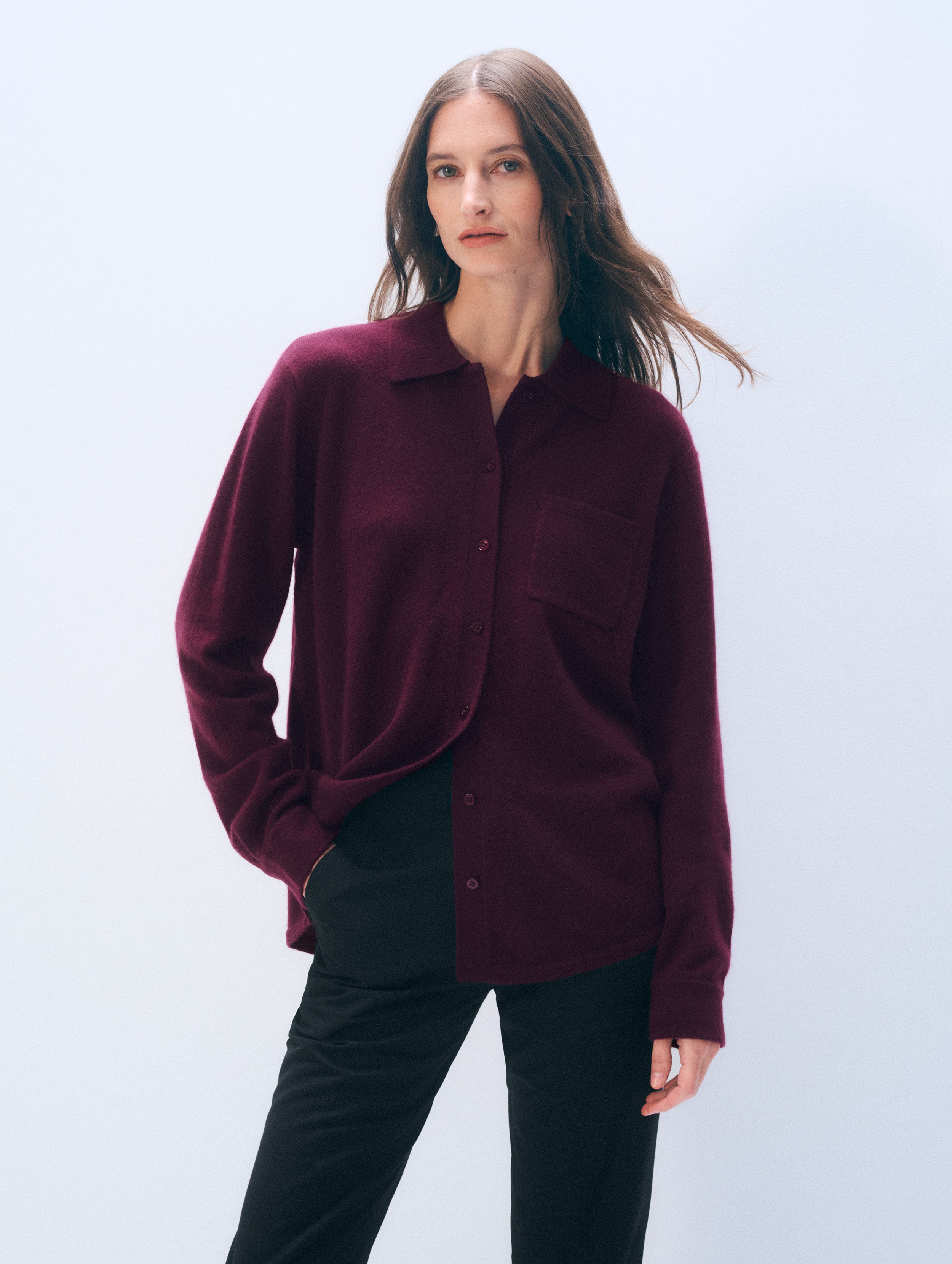 burgundy dress shirt women Cashmere Button Down 4 sleeve shirt