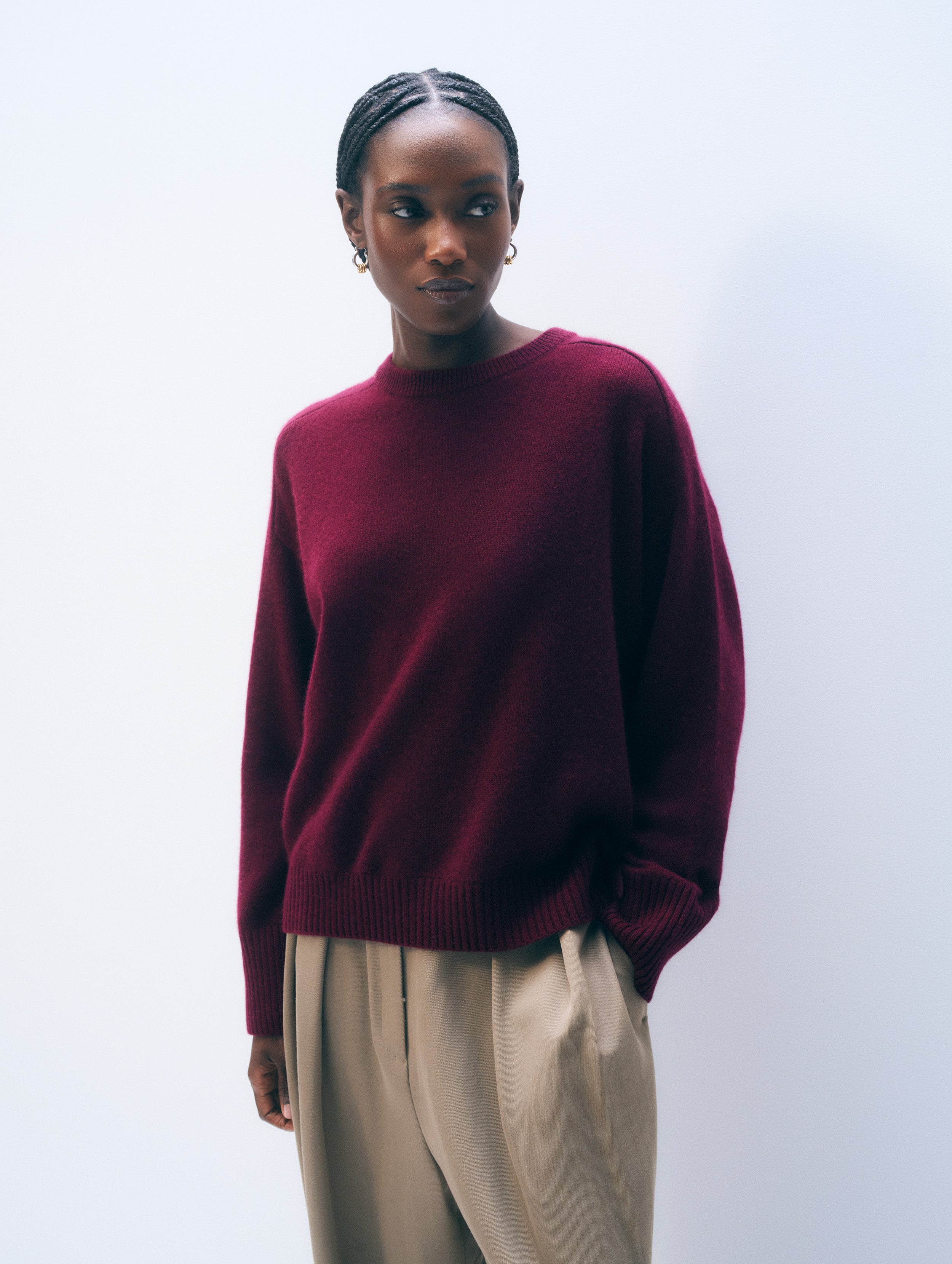 Greed Cashmere Lambs Short Rib Sweater Cashmere Saddle Sleeve