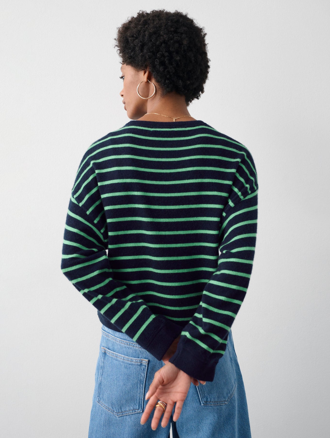 Cashmere Drop Shoulder Striped Sweater