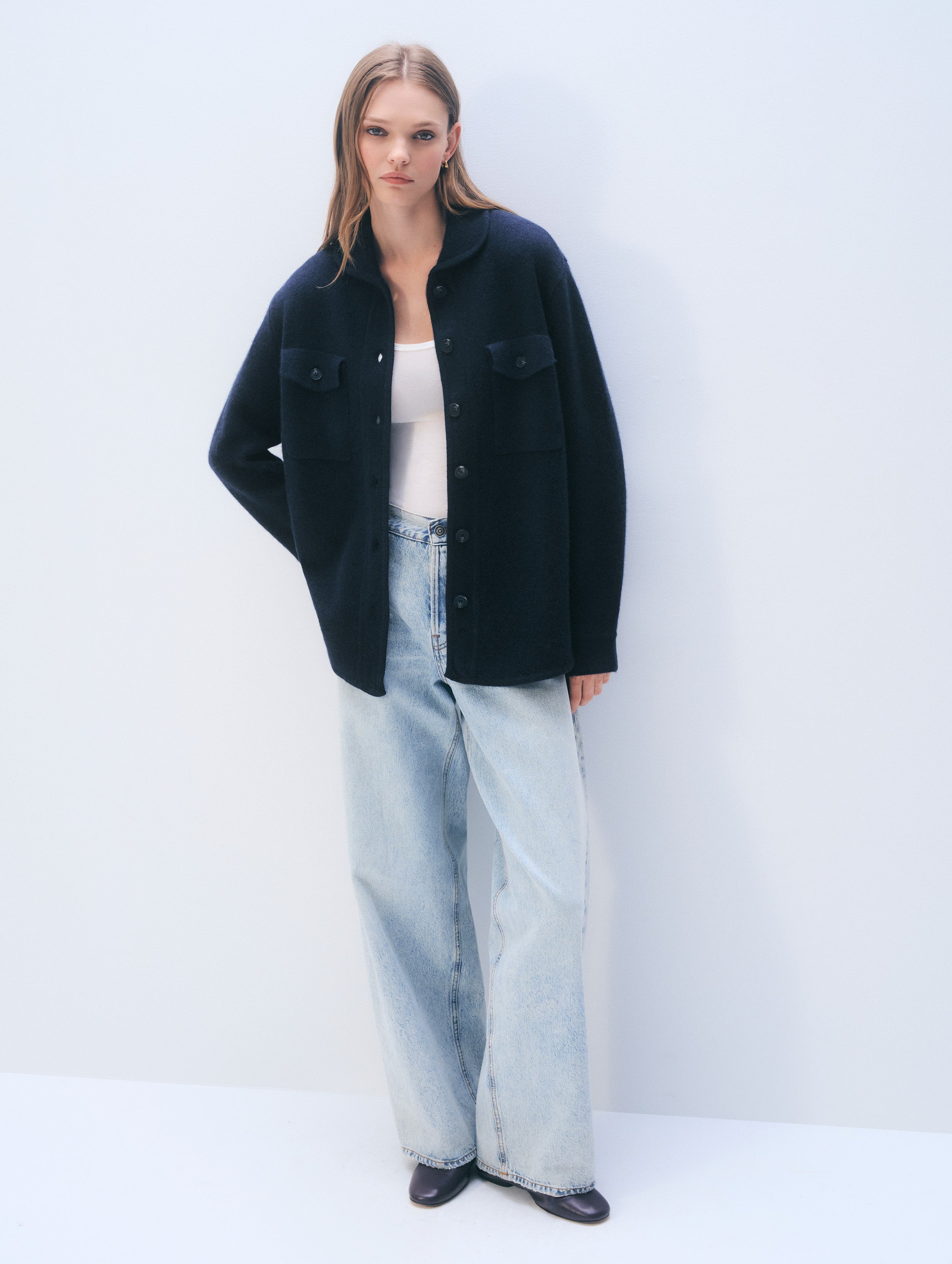 Cashmere Luxe Button Down Shacket | Deep Navy