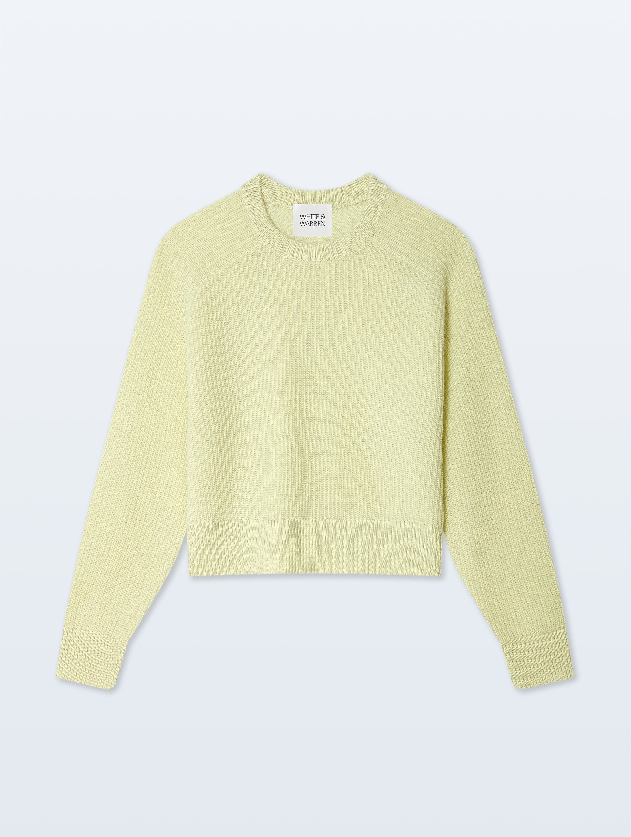 Cashmere Ribbed Saddle Sleeve Crewneck | Chartreuse