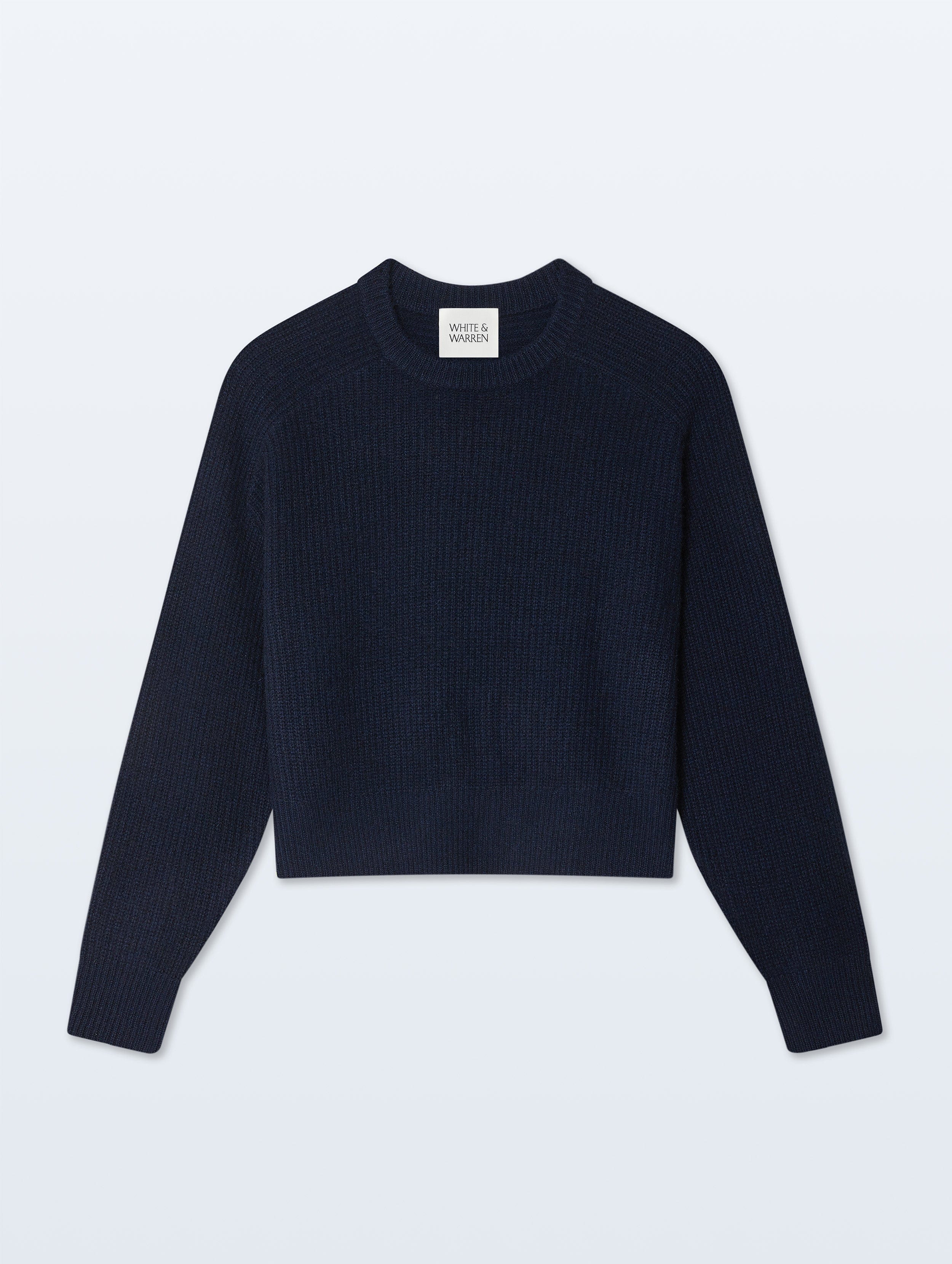 Cashmere Ribbed Saddle Sleeve Crewneck | Deep Navy
