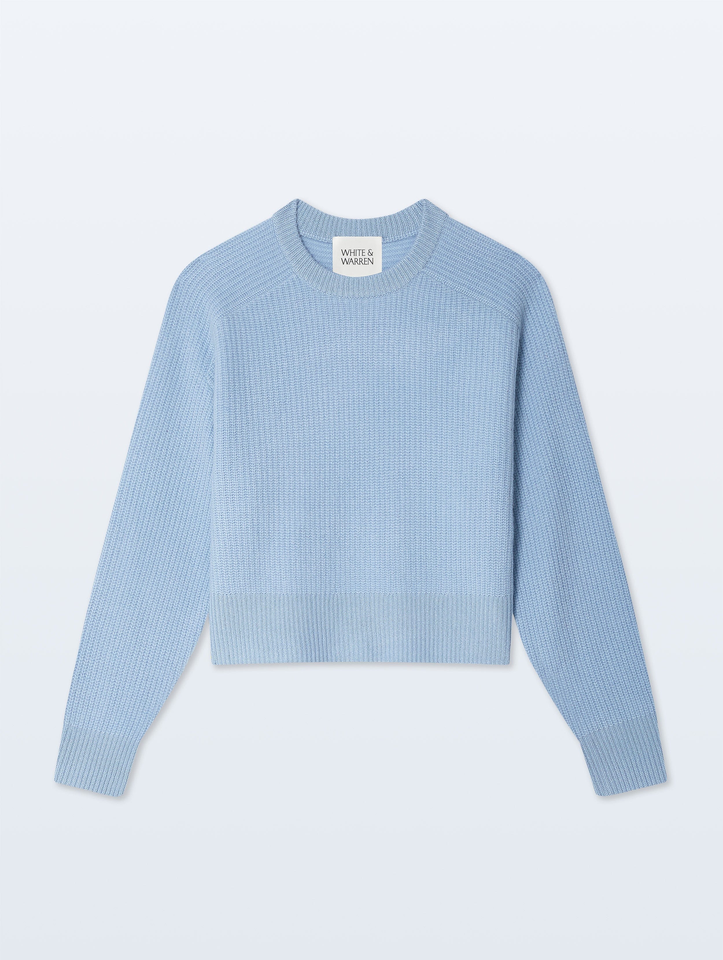Cashmere Ribbed Saddle Sleeve Crewneck | Icy Blue
