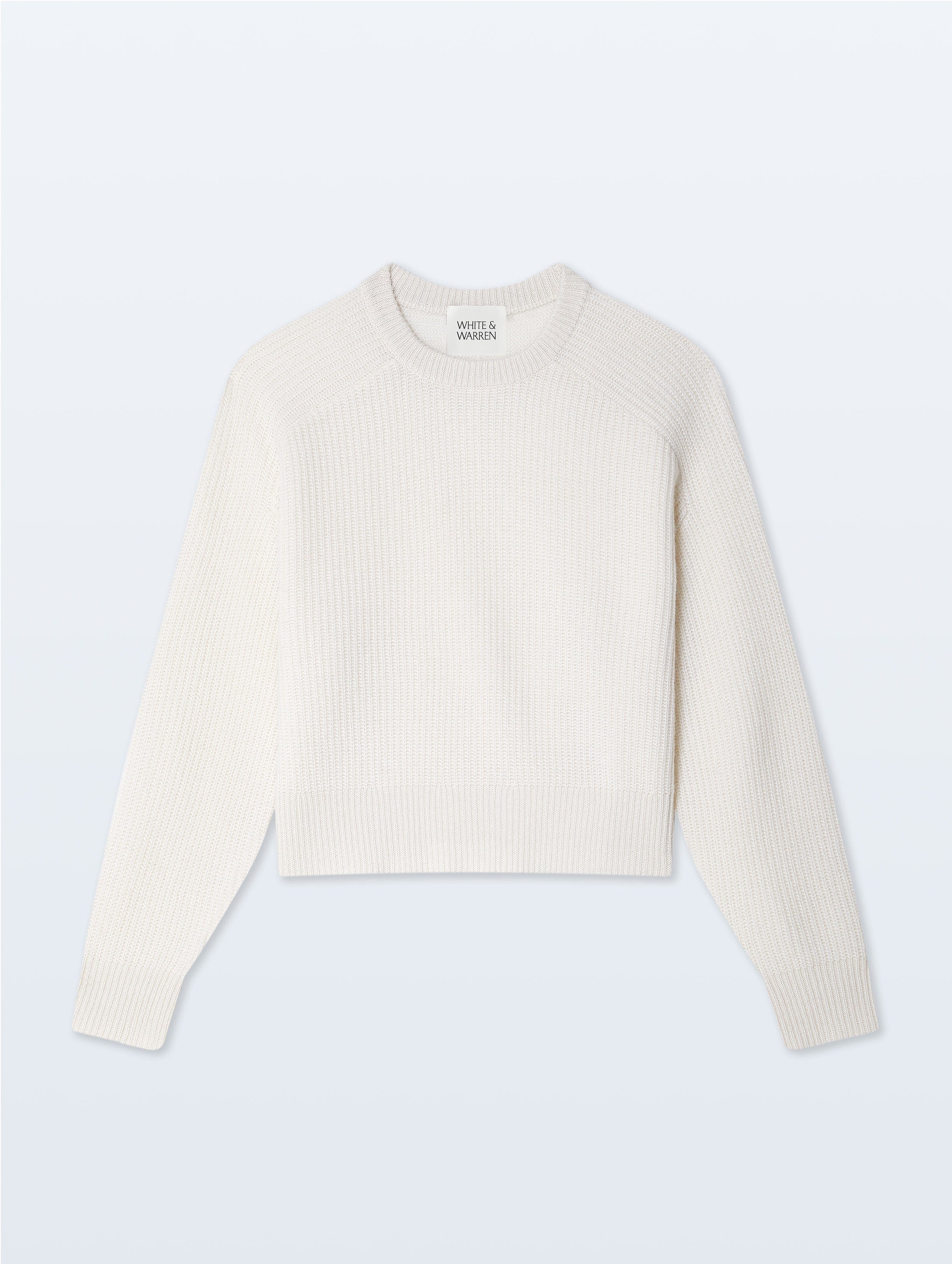 Cashmere Ribbed Saddle Sleeve Crewneck | Soft White