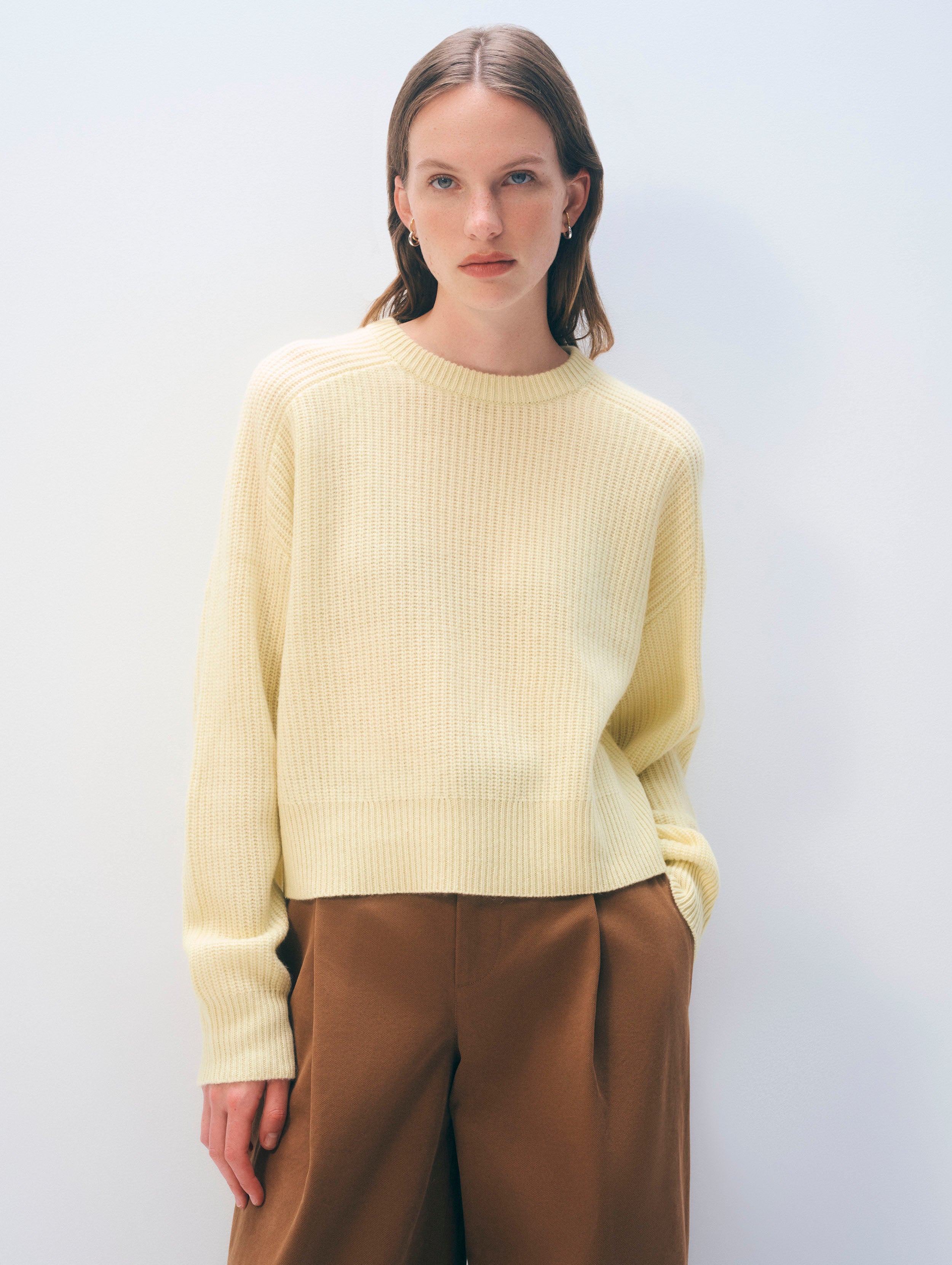 Cashmere Ribbed Saddle Sleeve Crewneck | Chartreuse