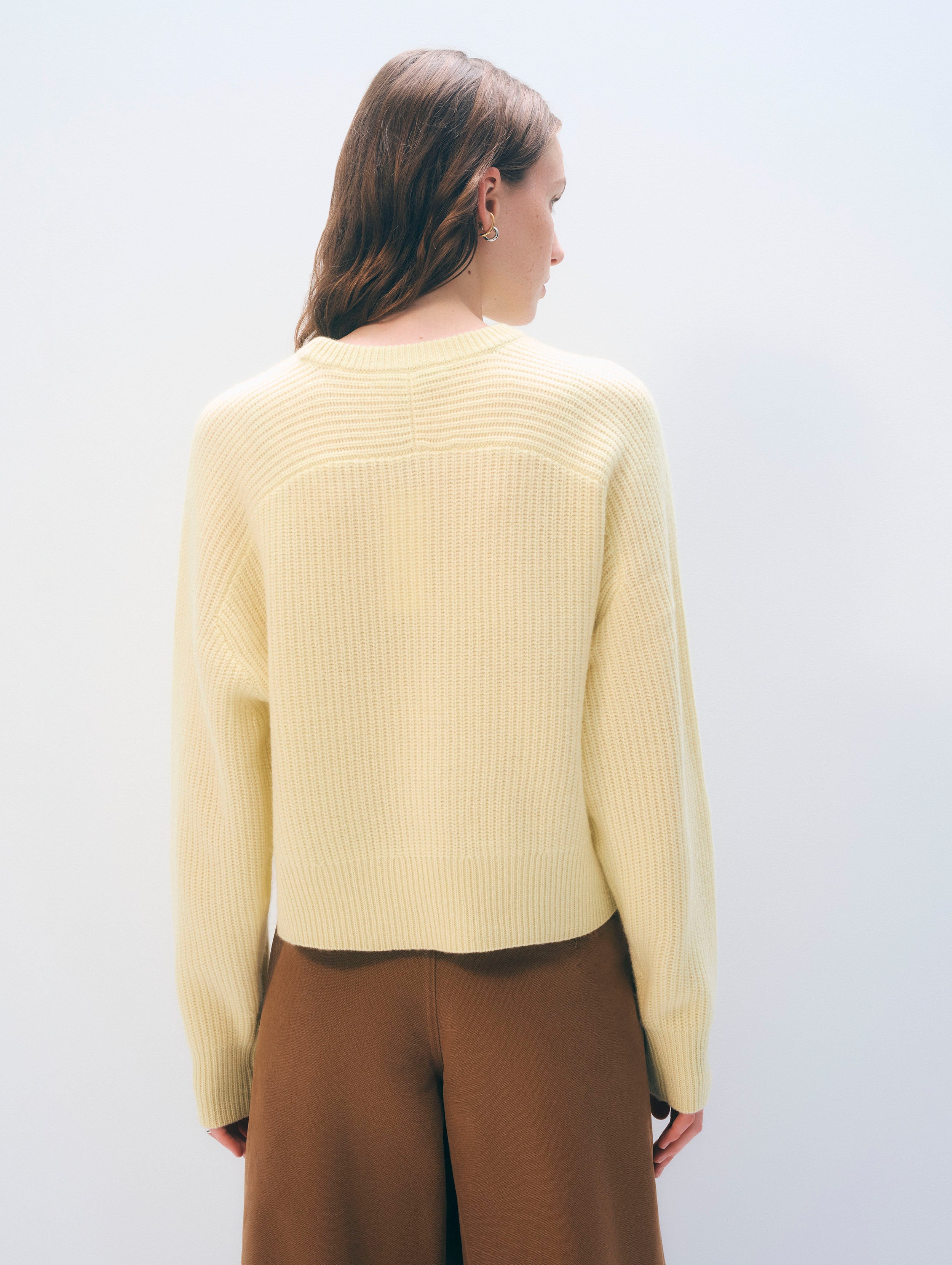 Cashmere Ribbed Saddle Sleeve Crewneck | Chartreuse