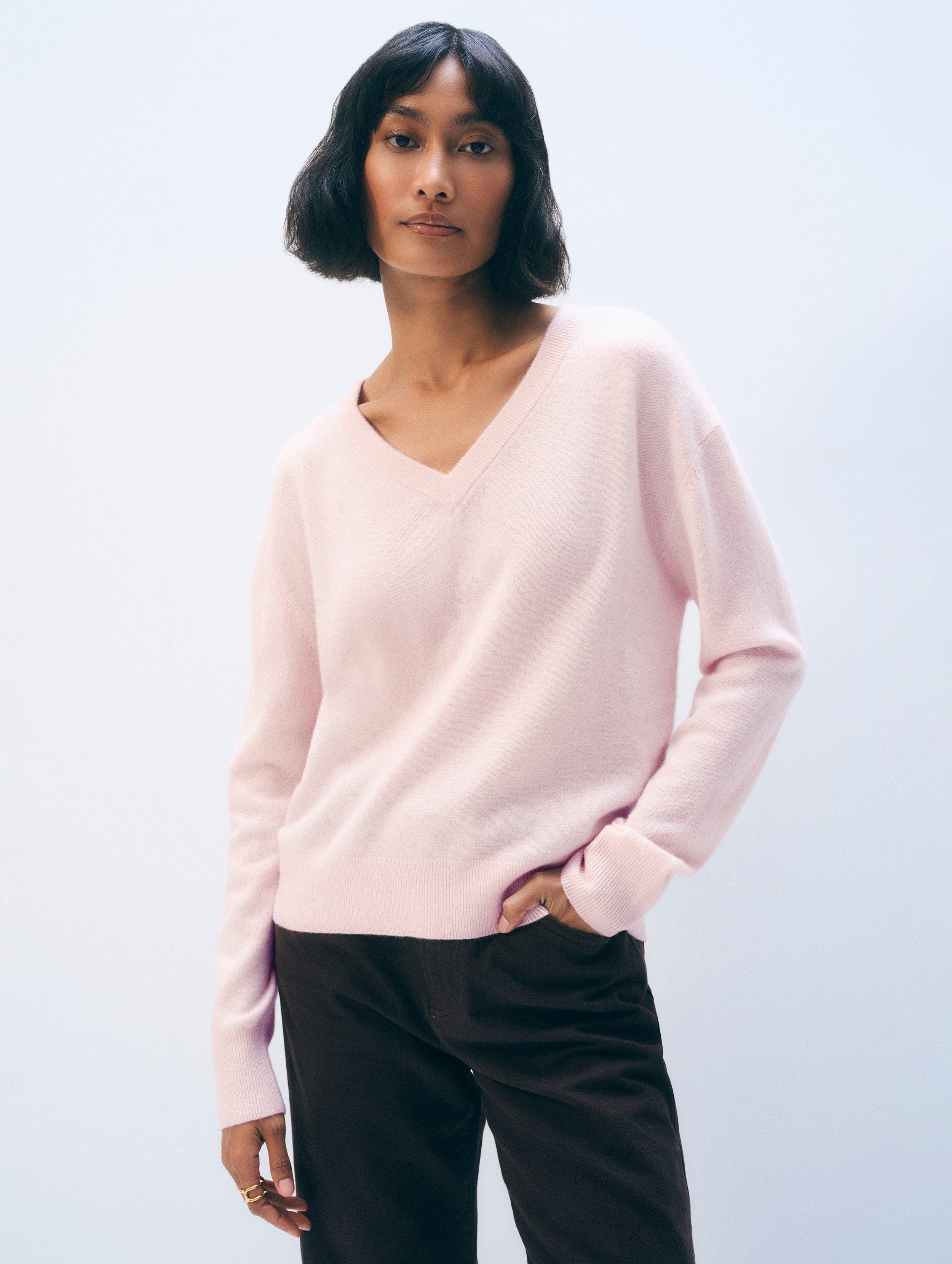 Cashmere V Neck | Pink Sand