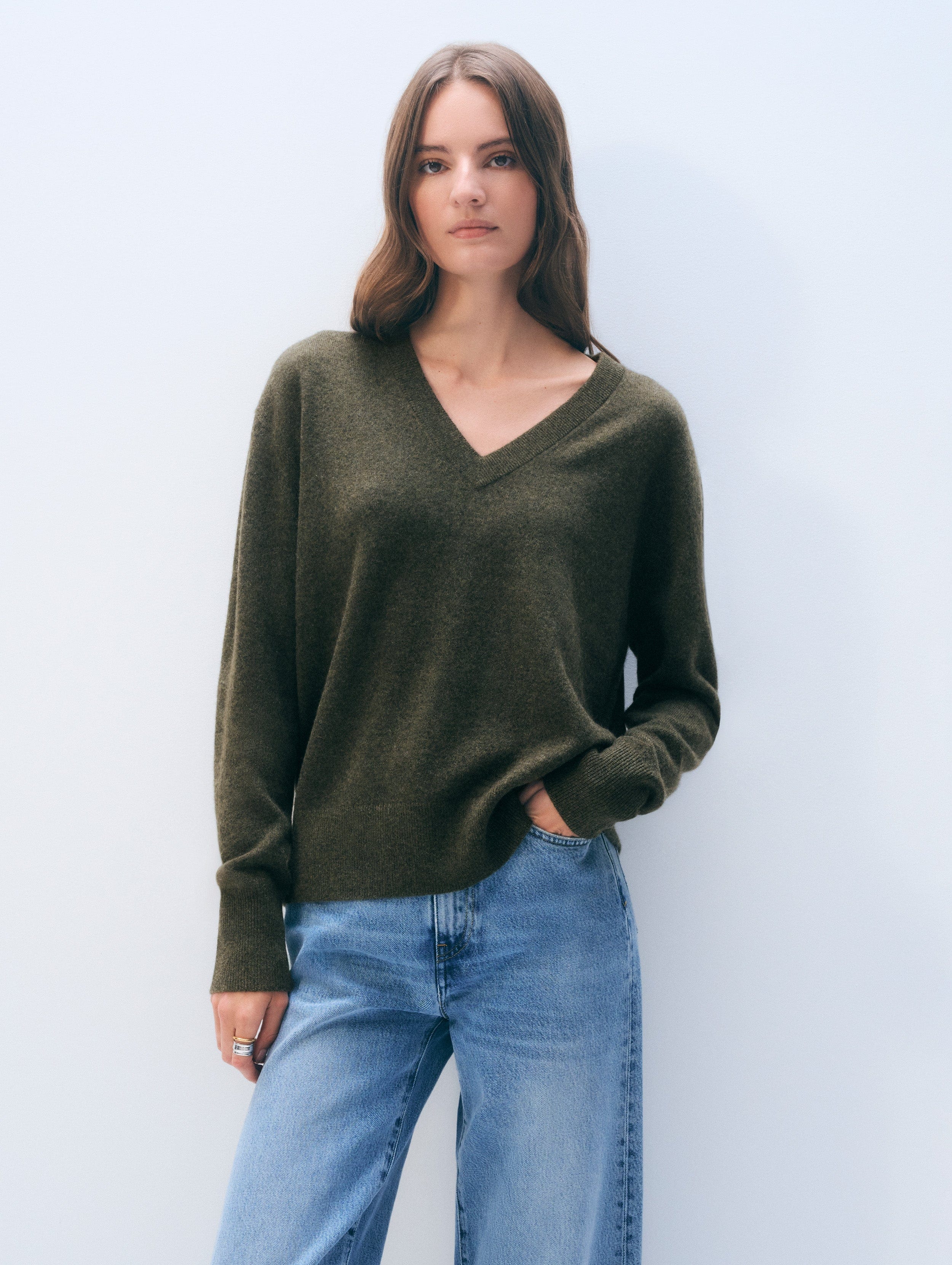 Cashmere V Neck Thyme Heather