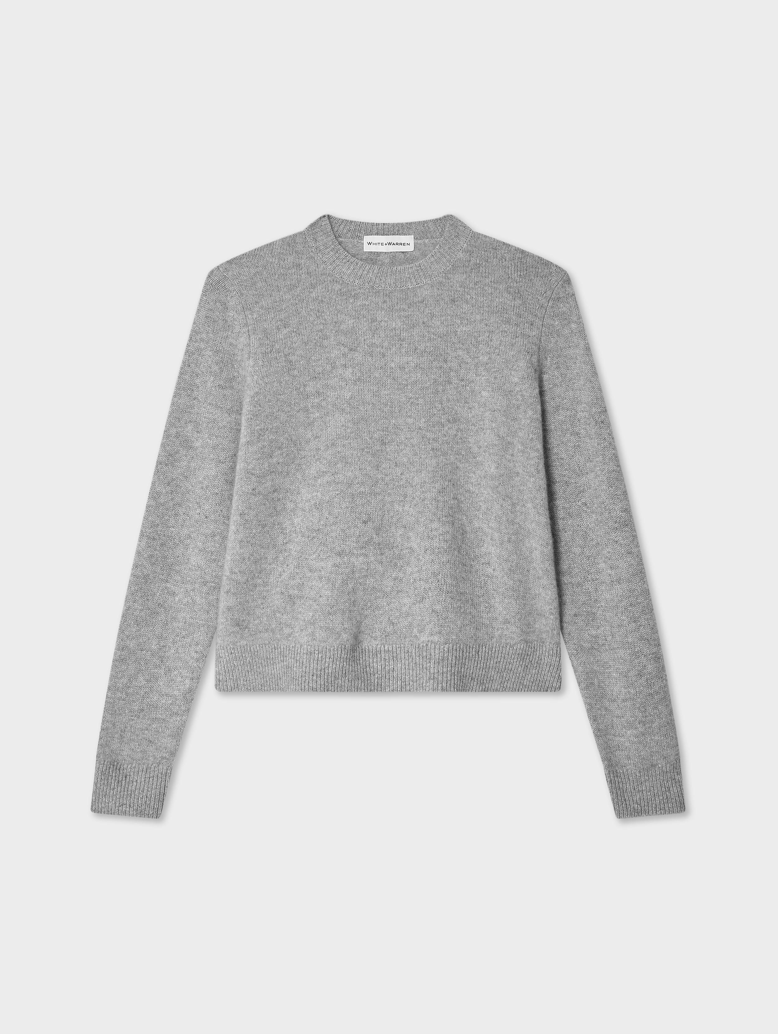 Cashmere Ribbed Trim Crewneck | Grey Heather