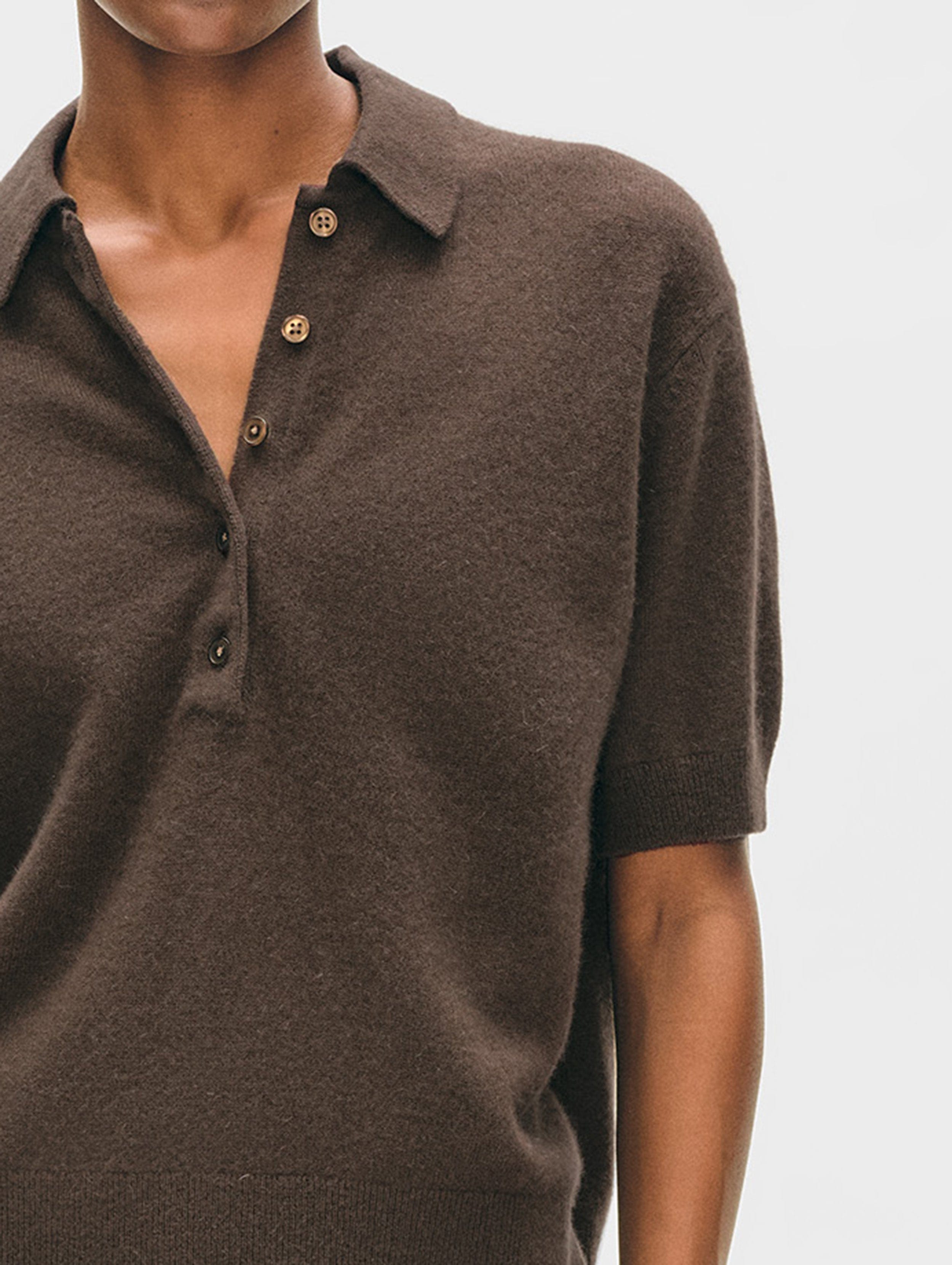 Cashmere Button Polo | Deep Moss