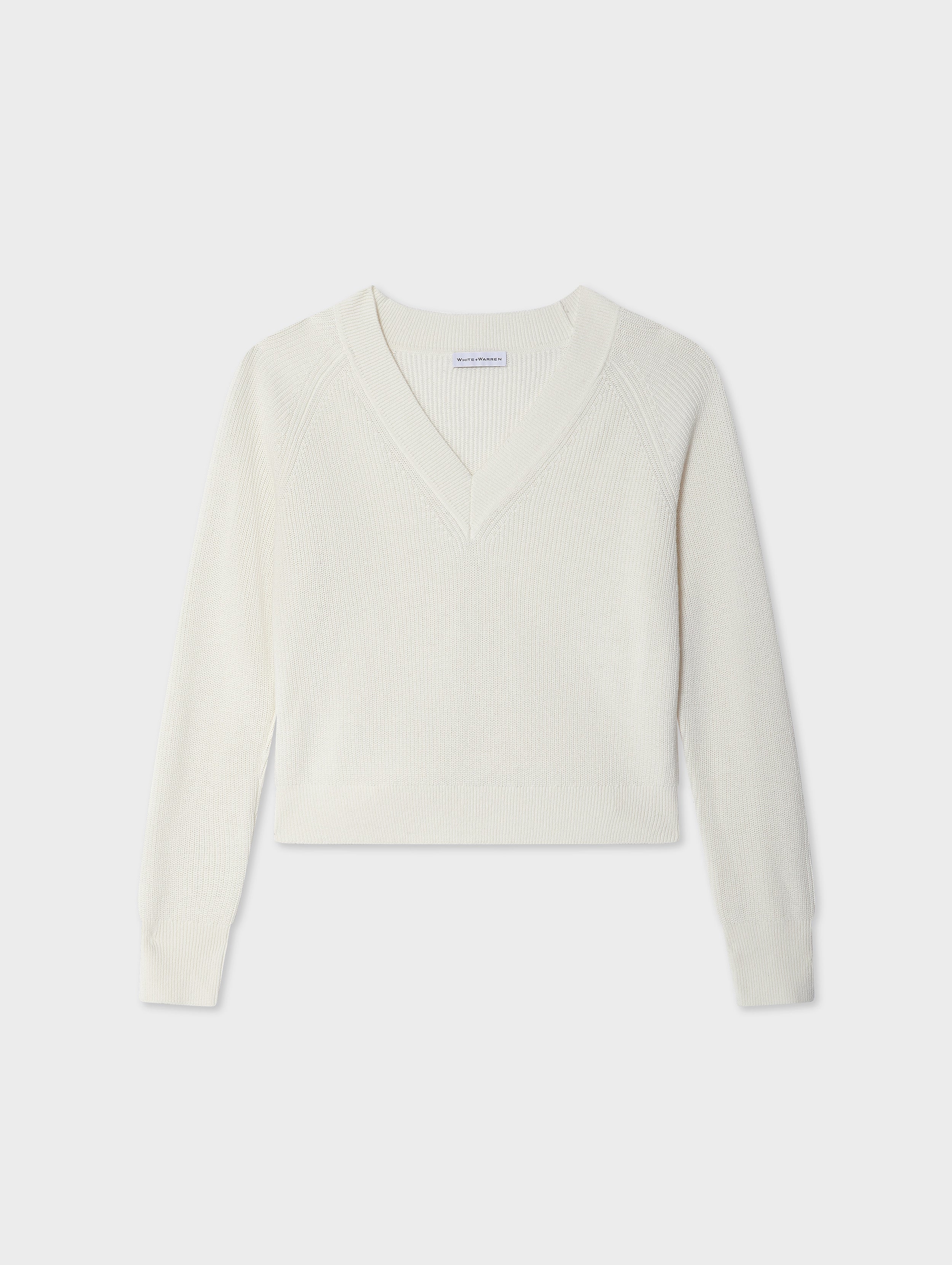 Fine Cotton Blend Ribbed V Neck