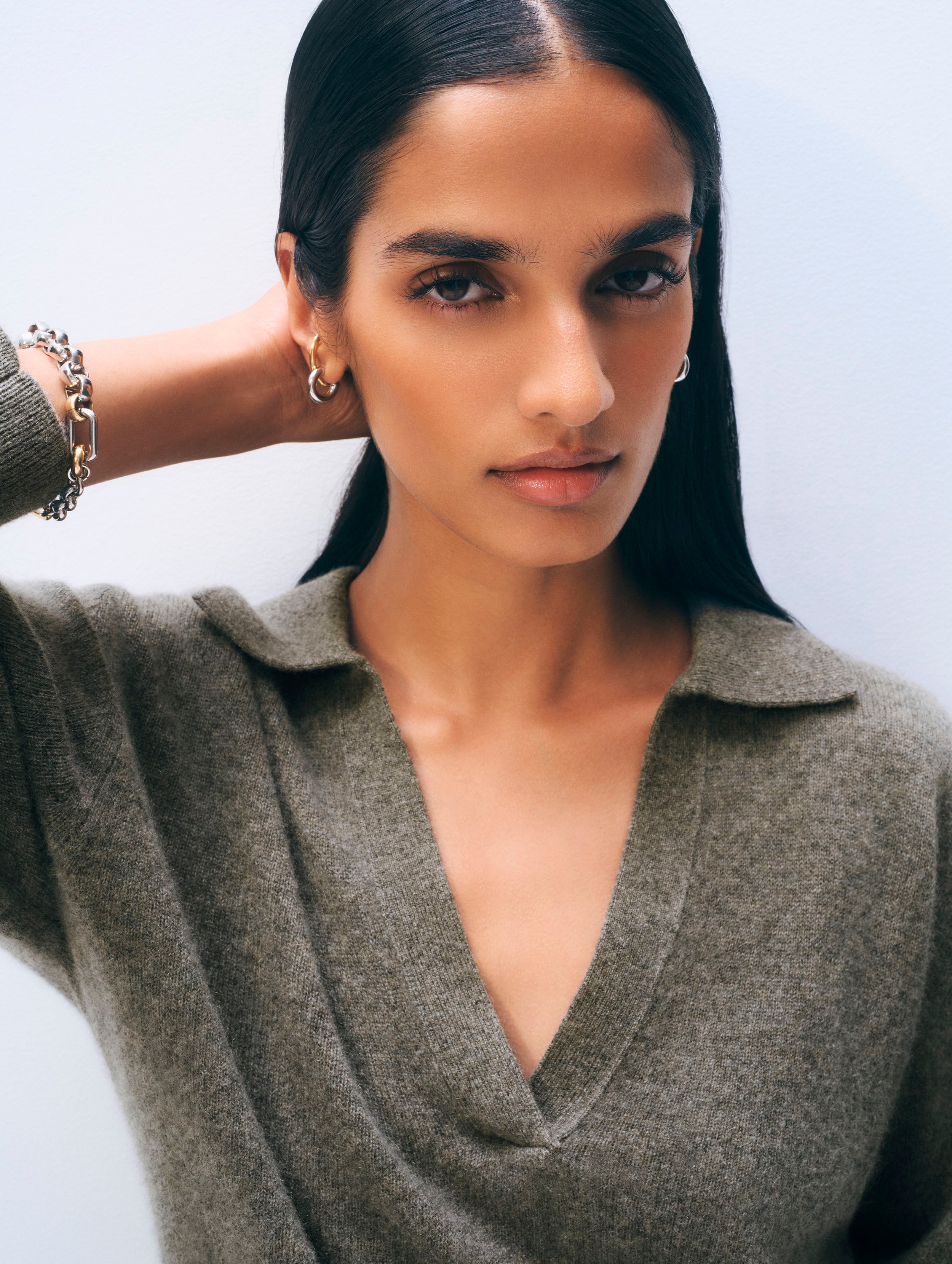 Cashmere Long-Sleeved Polo | Ashen Brown