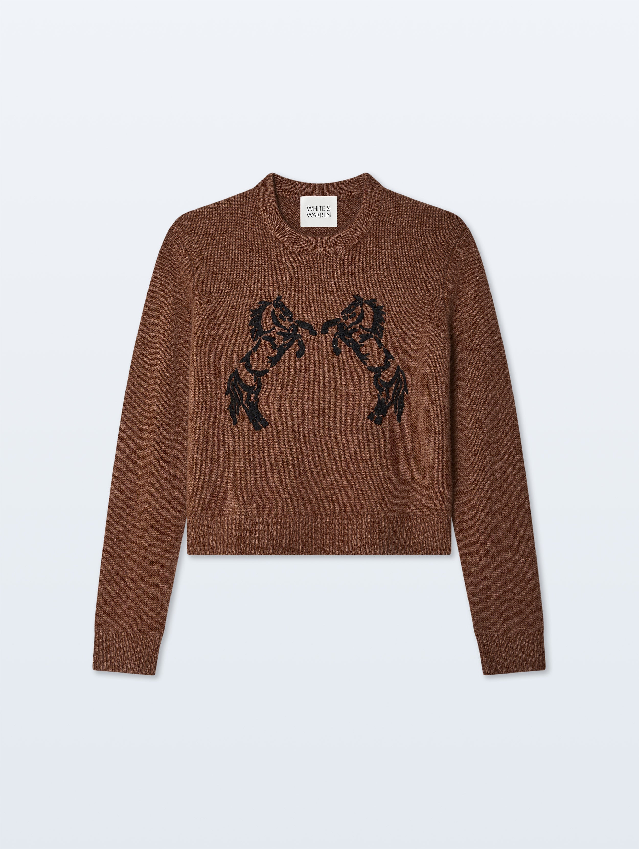 Cashmere Blend Horse Embroidered Crewneck | Umber & Black