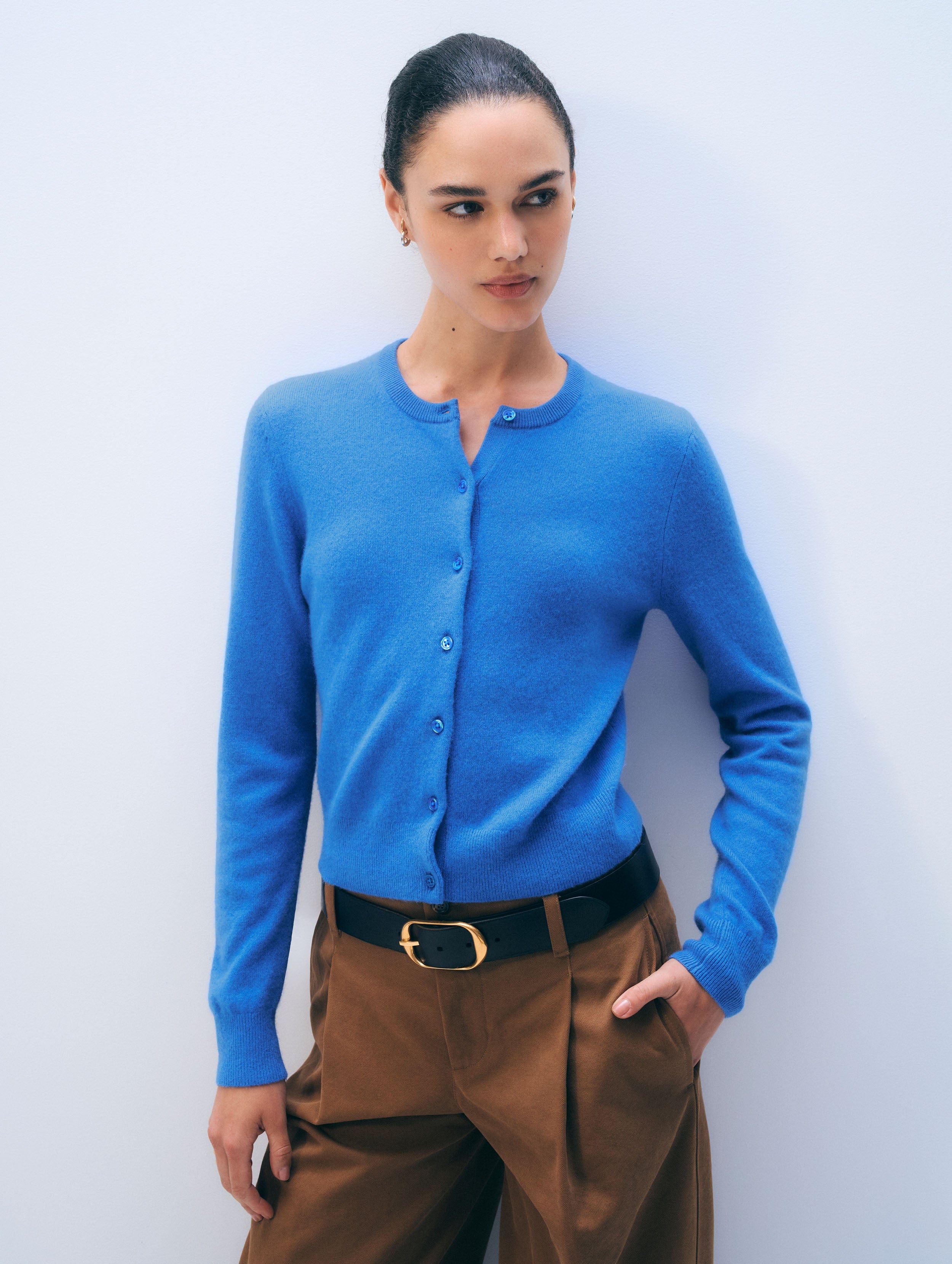 Cashmere Crewneck Cardigan | Blue Canvas