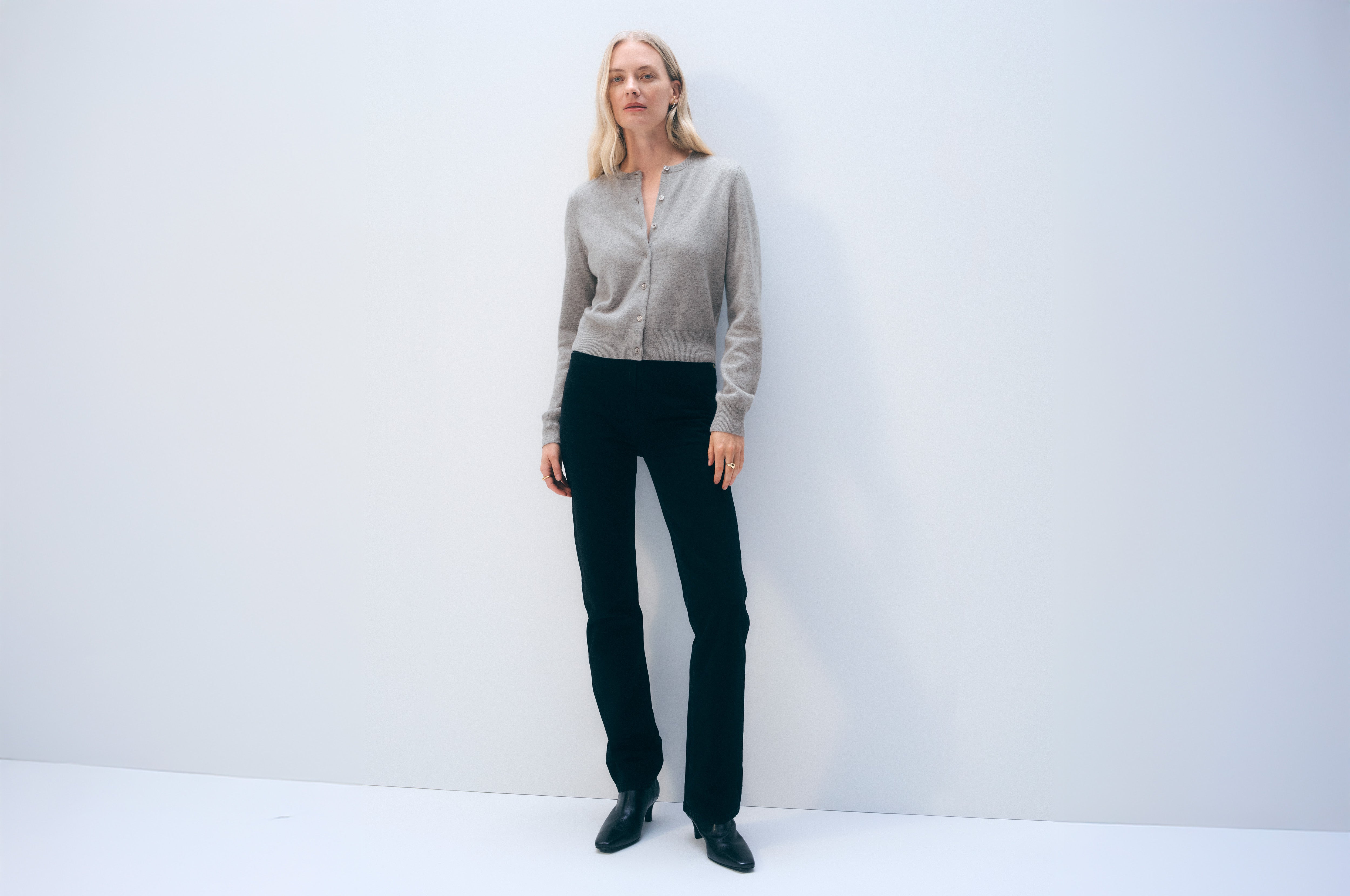 Cashmere Crewneck Cardigan | Grey Heather