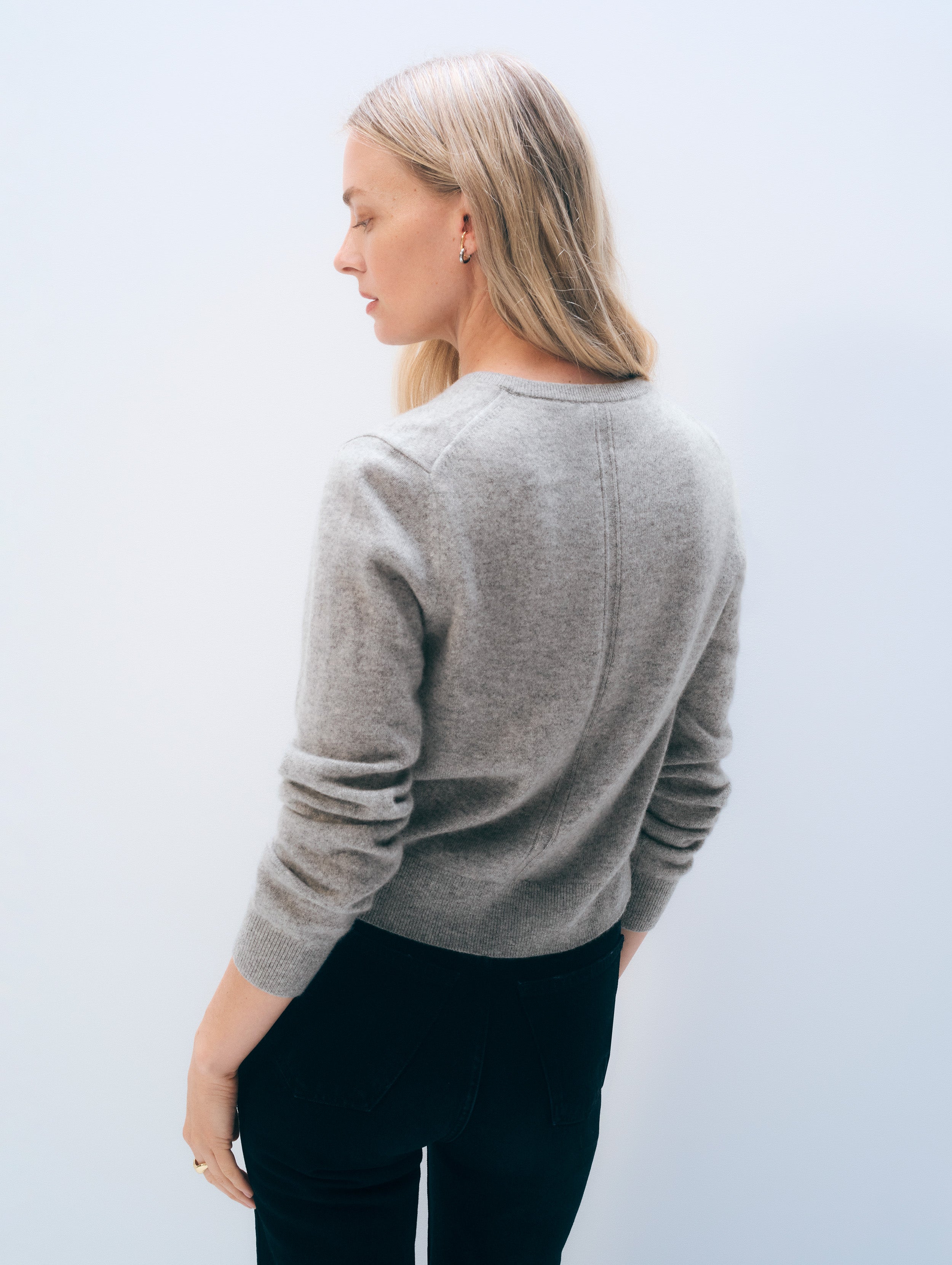 Cashmere Crewneck Cardigan | Grey Heather