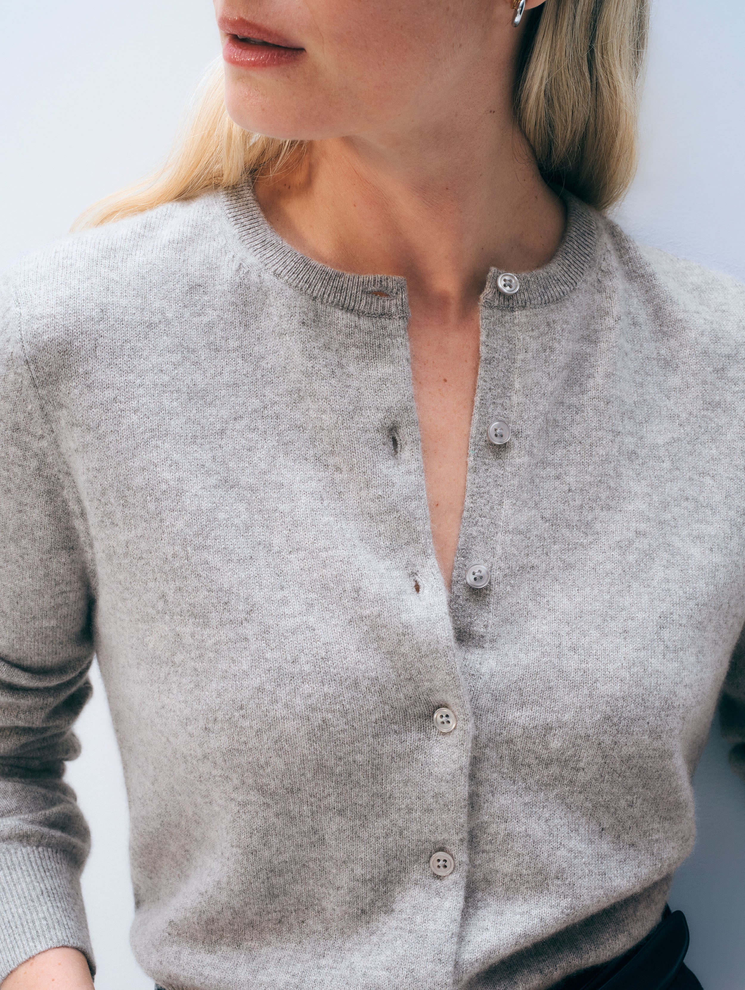 Cashmere Crewneck Cardigan | Grey Heather