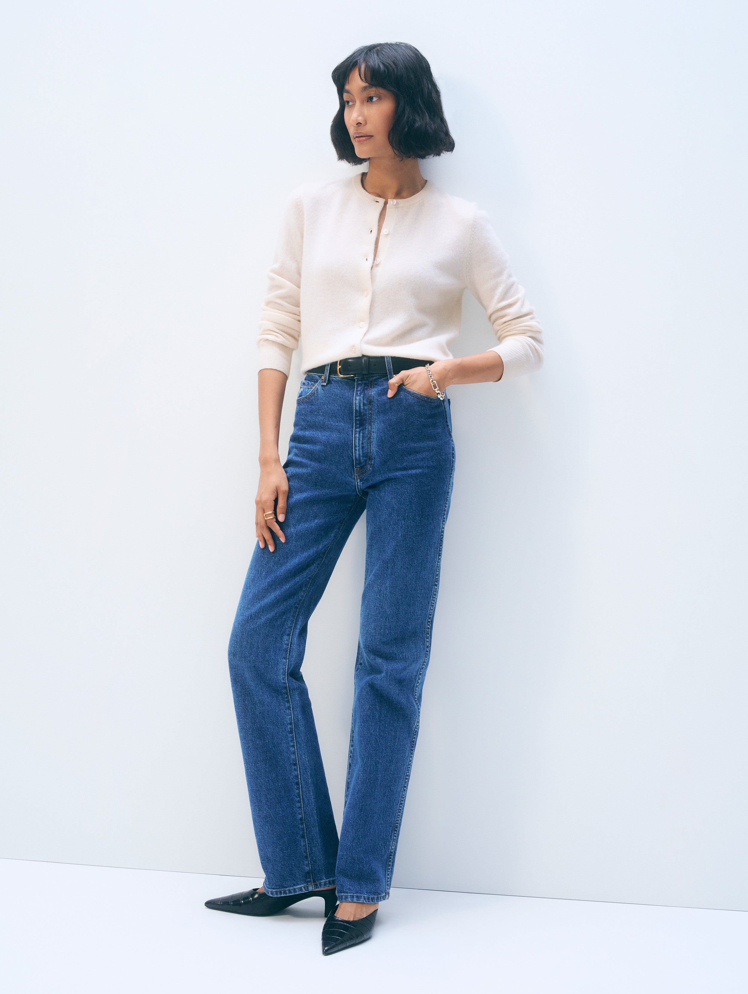 Cashmere Crewneck Cardigan | Soft White