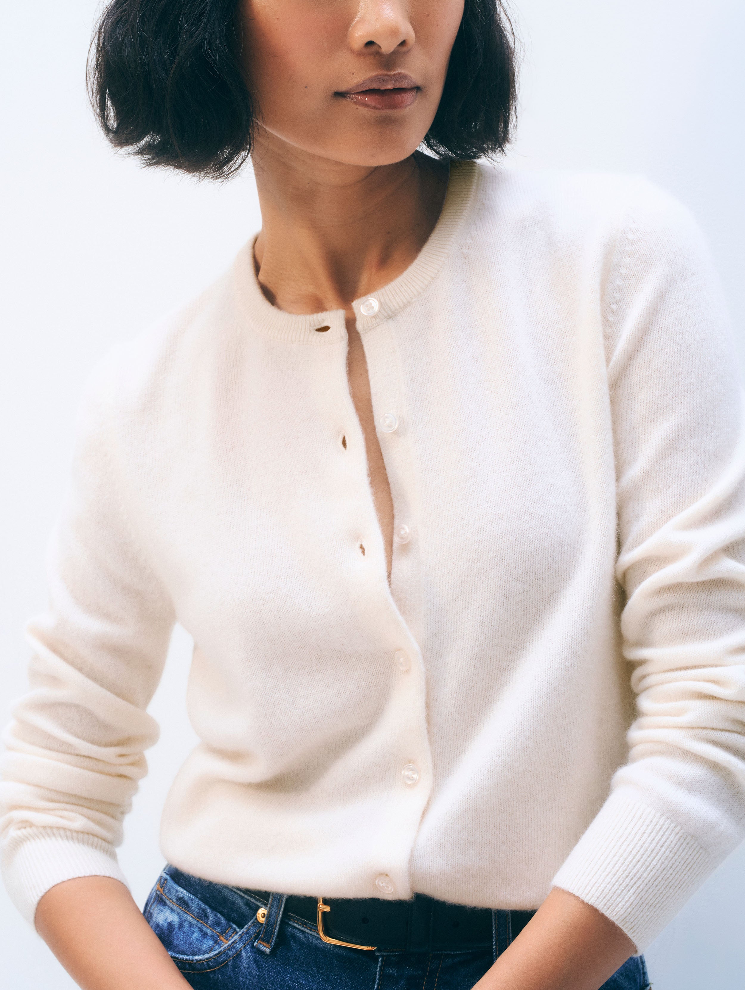 Cashmere Crewneck Cardigan | Soft White