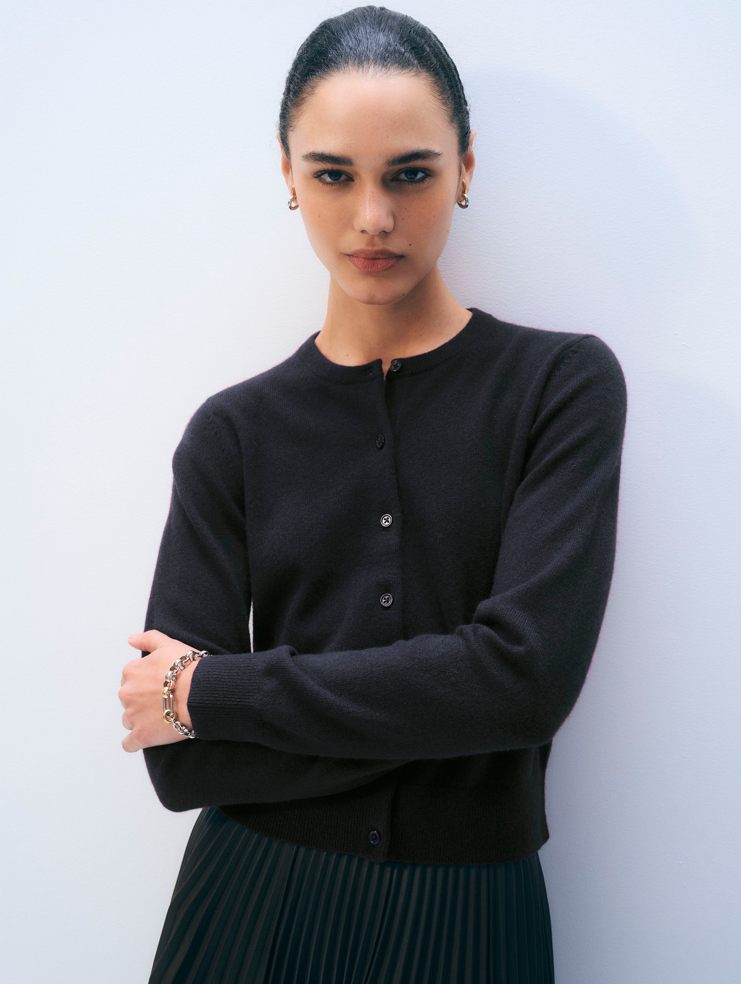 Cashmere Crewneck Cardigan Black