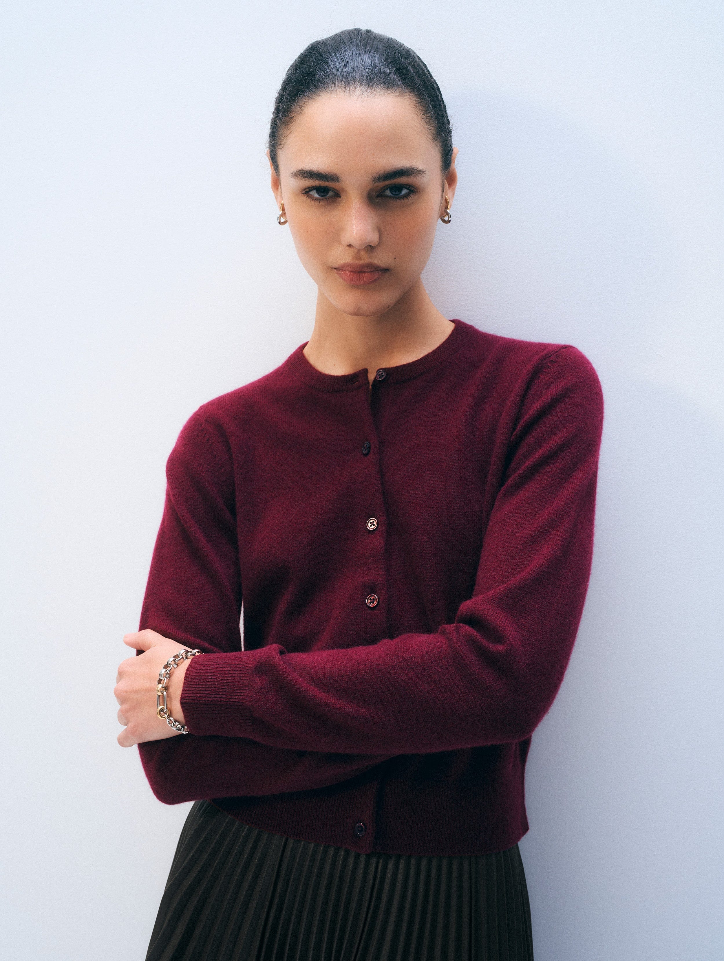 Cashmere Crewneck Cardigan | Sangria