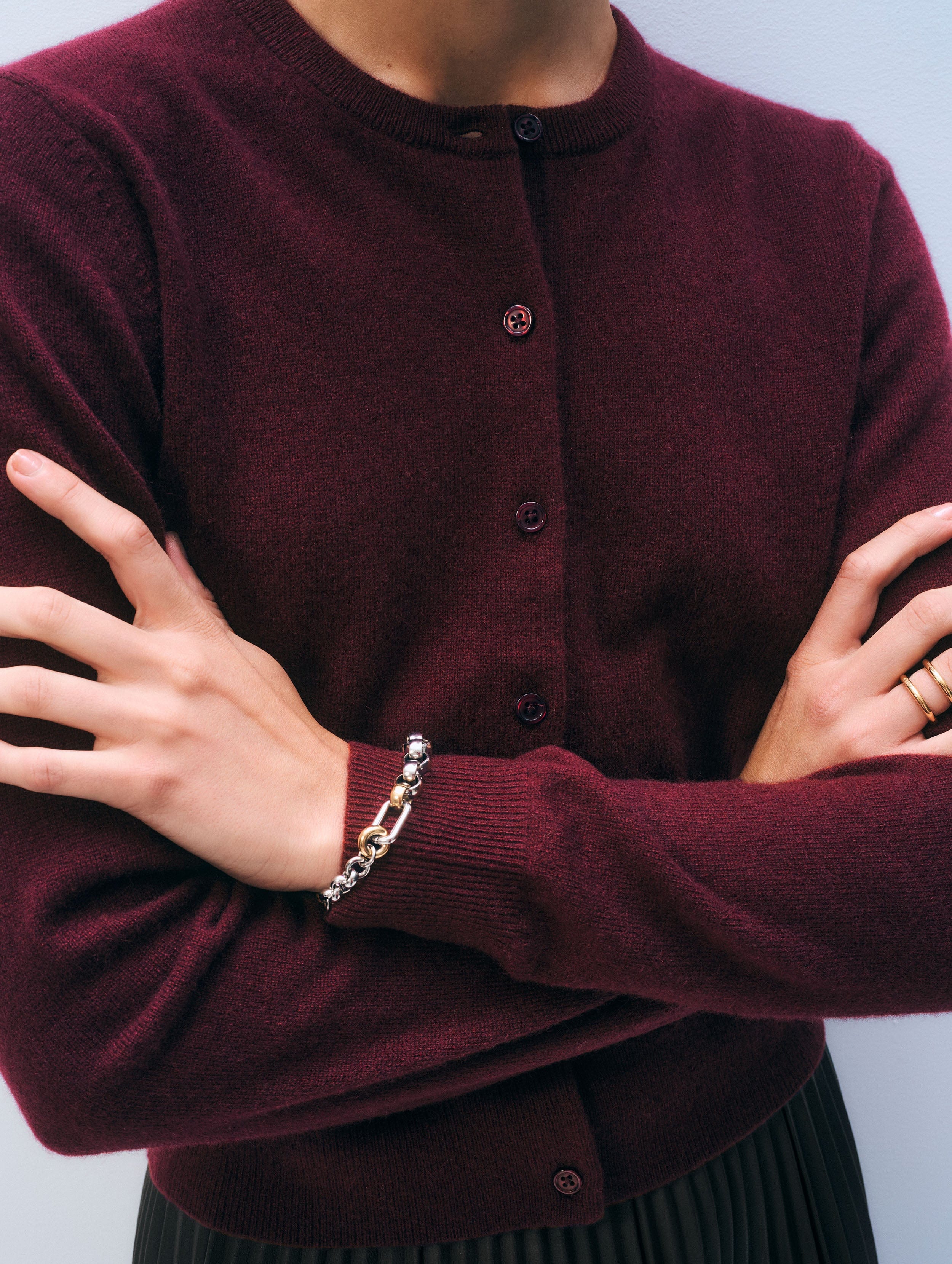 Cashmere Crewneck Cardigan | Sangria