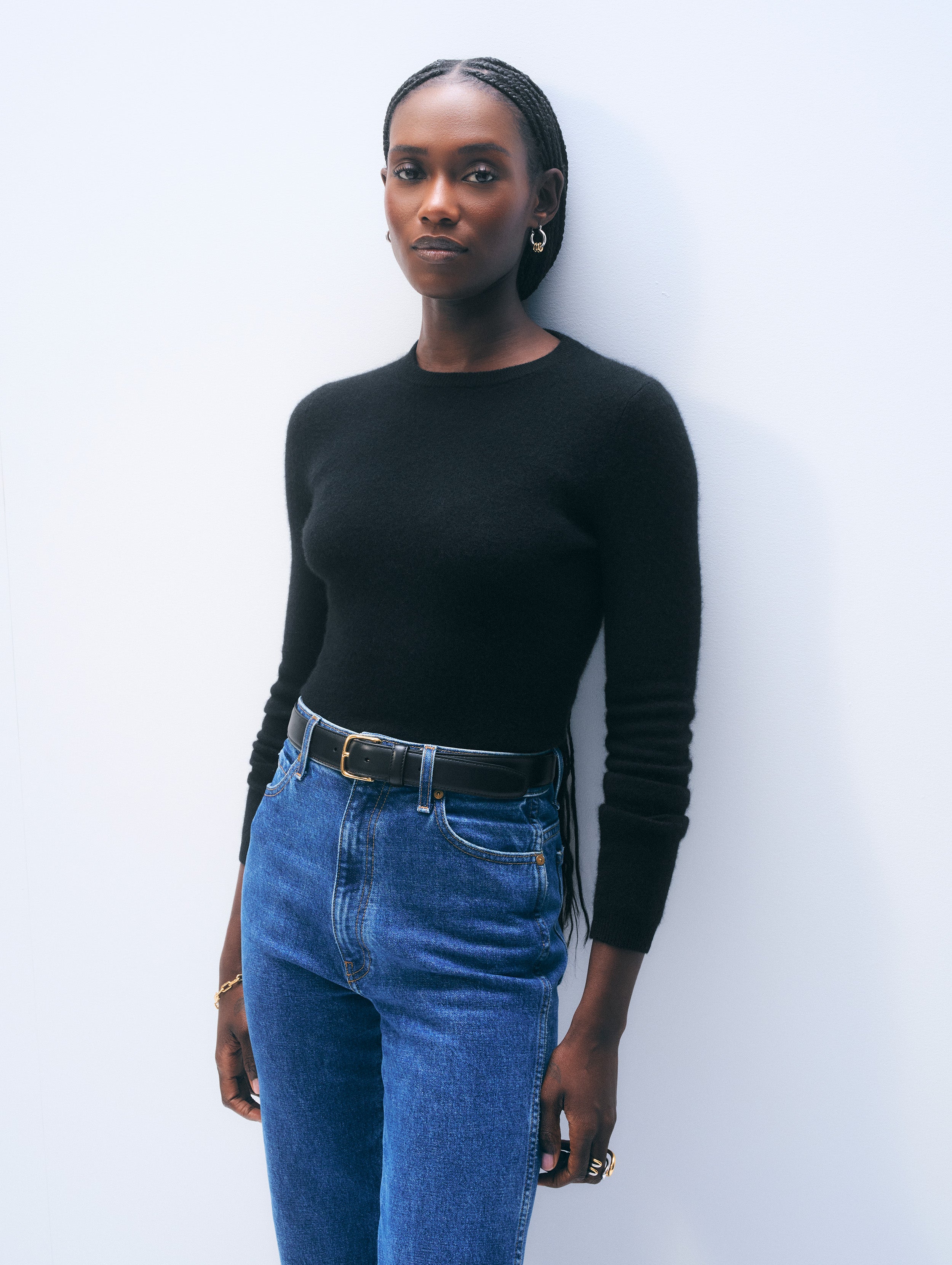Cashmere Slim Stretch Crewneck | Black