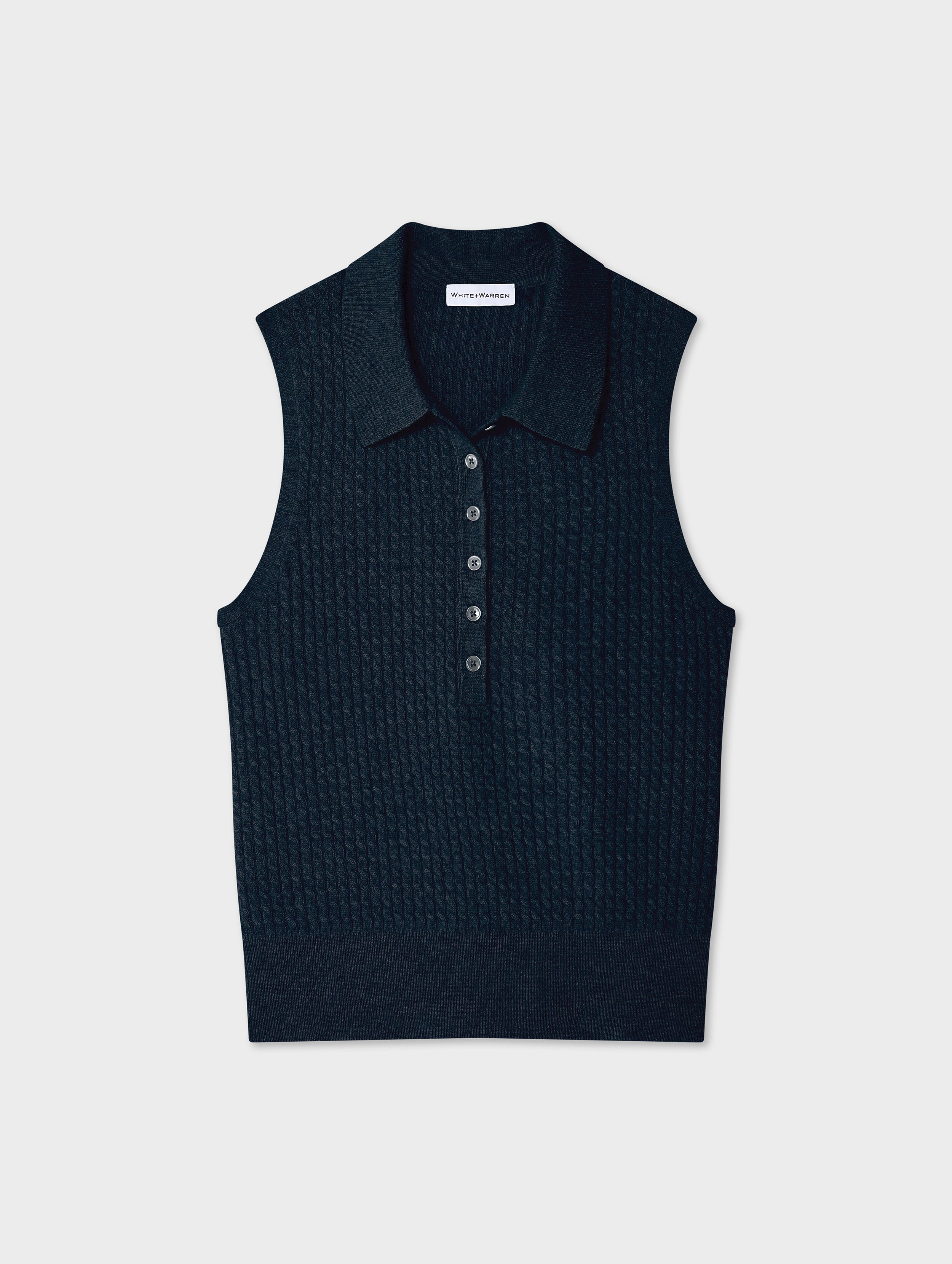 Cashmere Cable Sleeveless Polo