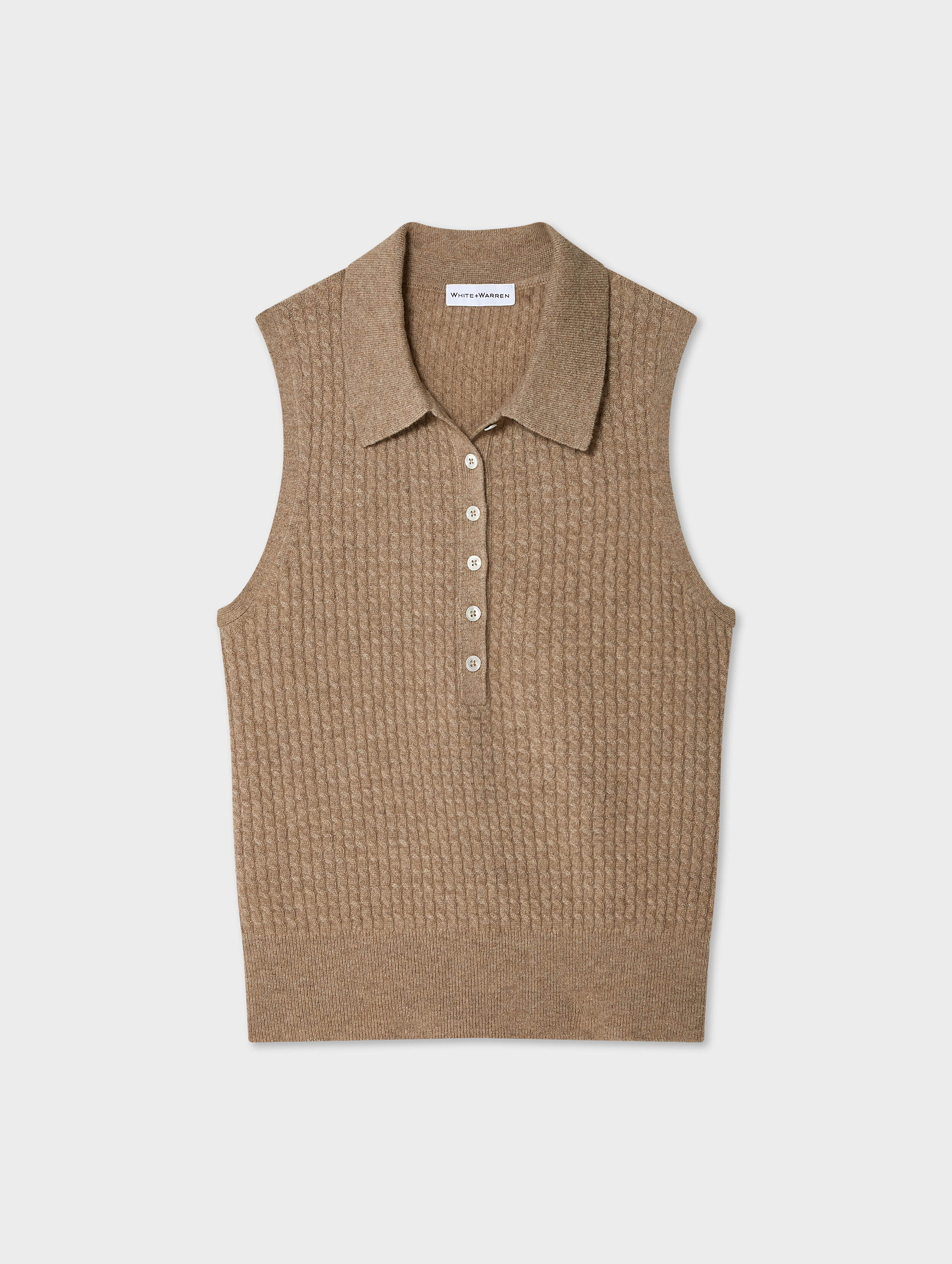 Cashmere Cable Sleeveless Polo | White + Warren