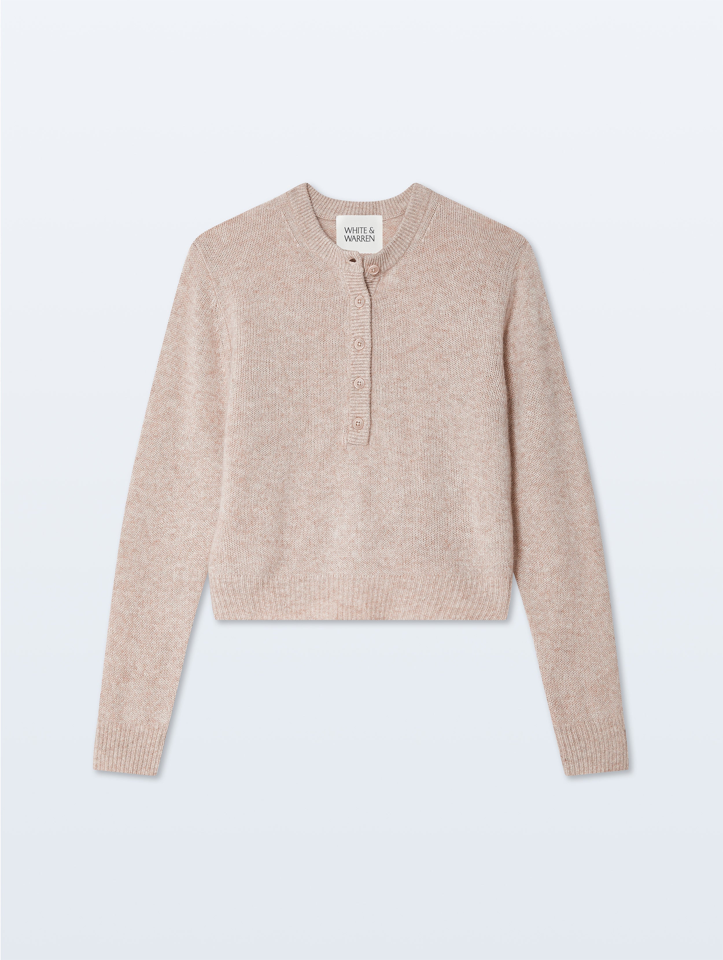 Cashmere Rib Trim Henley | Sand Wisp Heather