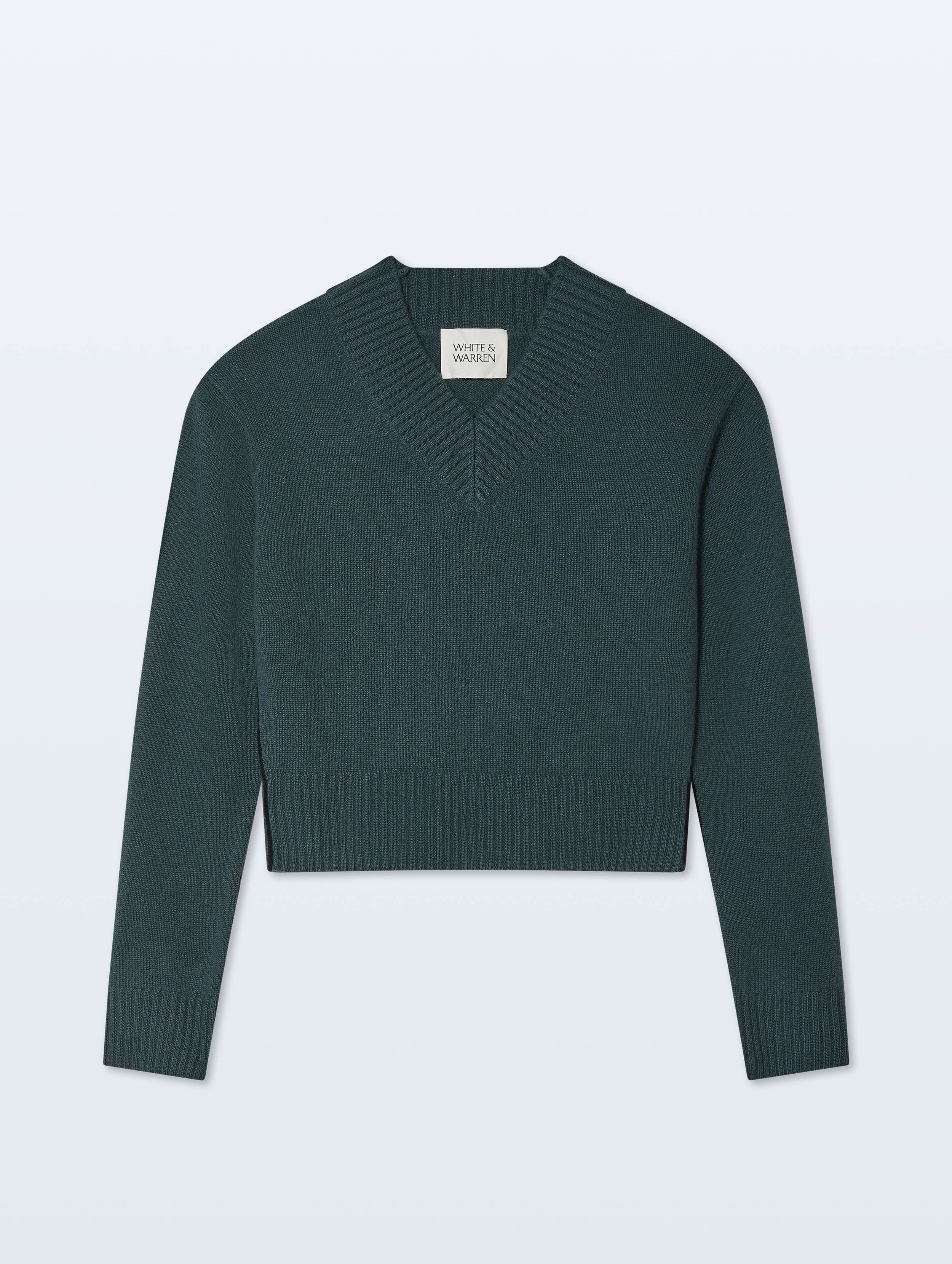 Cashmere Wide Rib Trim V Neck