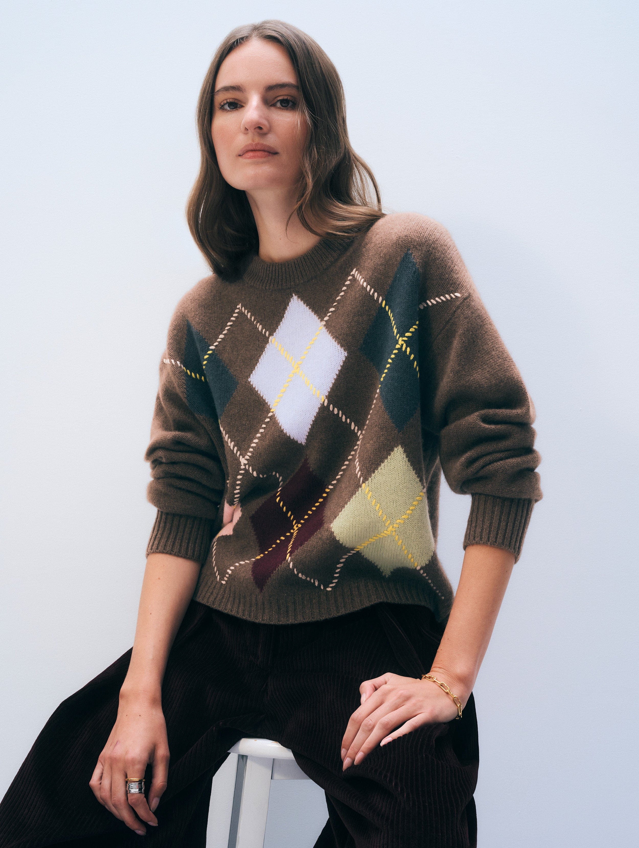 トップス J.&D.Mce Ltd cashmere argyle knit Cashmere Argyle Crewneck | Multi Combo