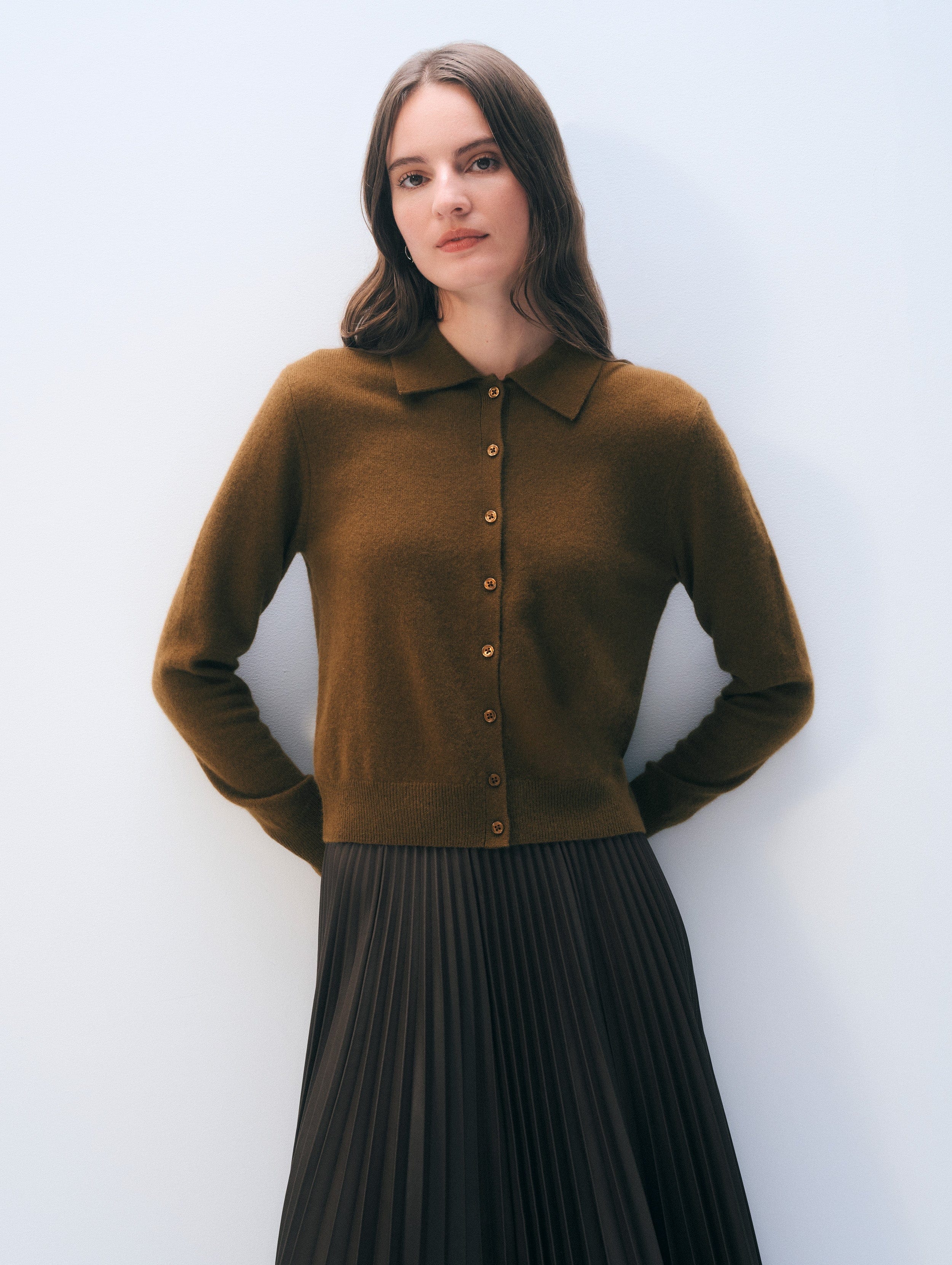 Cashmere Collared Cardigan | Golden Brown