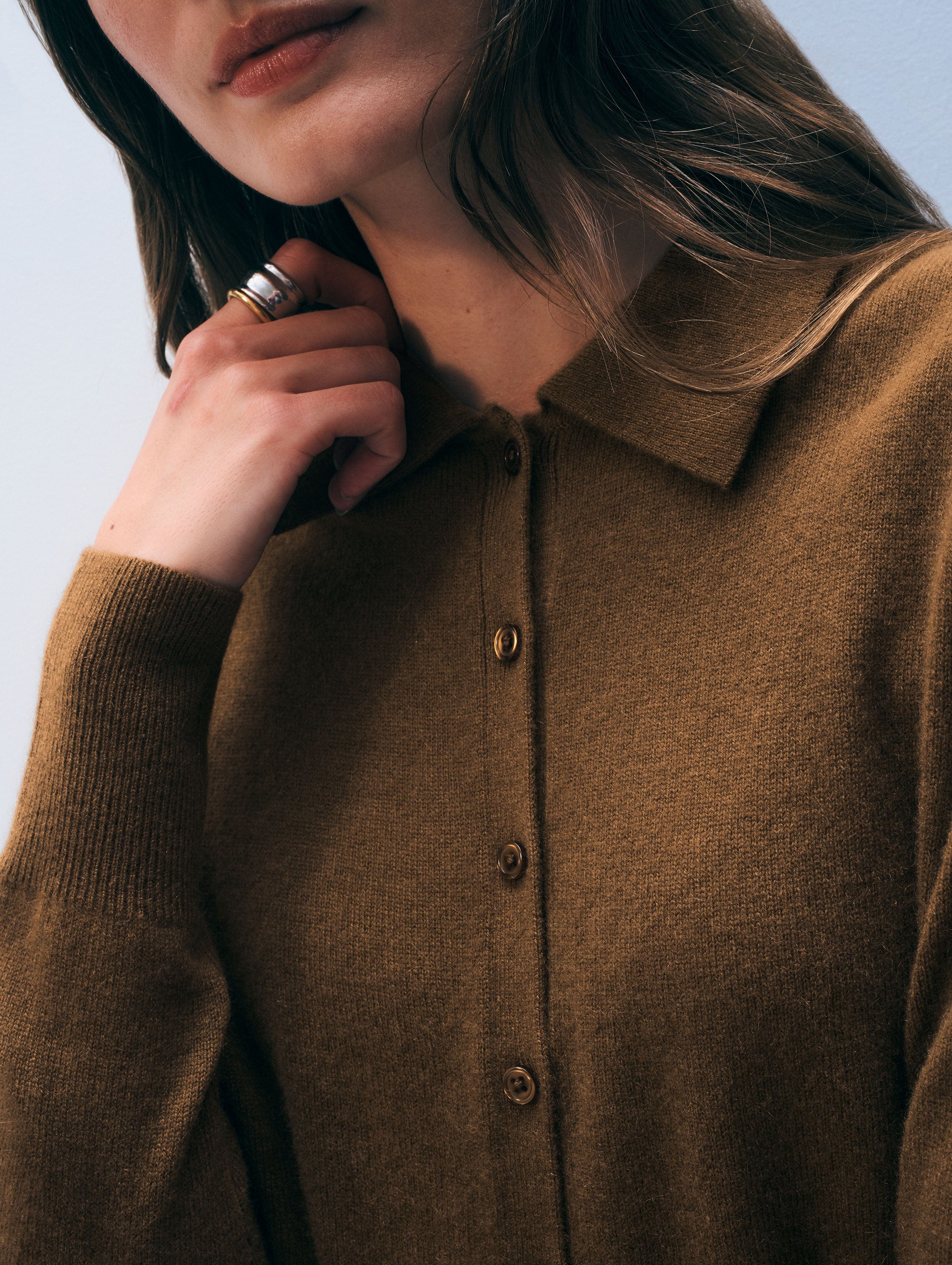 Cashmere Collared Cardigan | Golden Brown