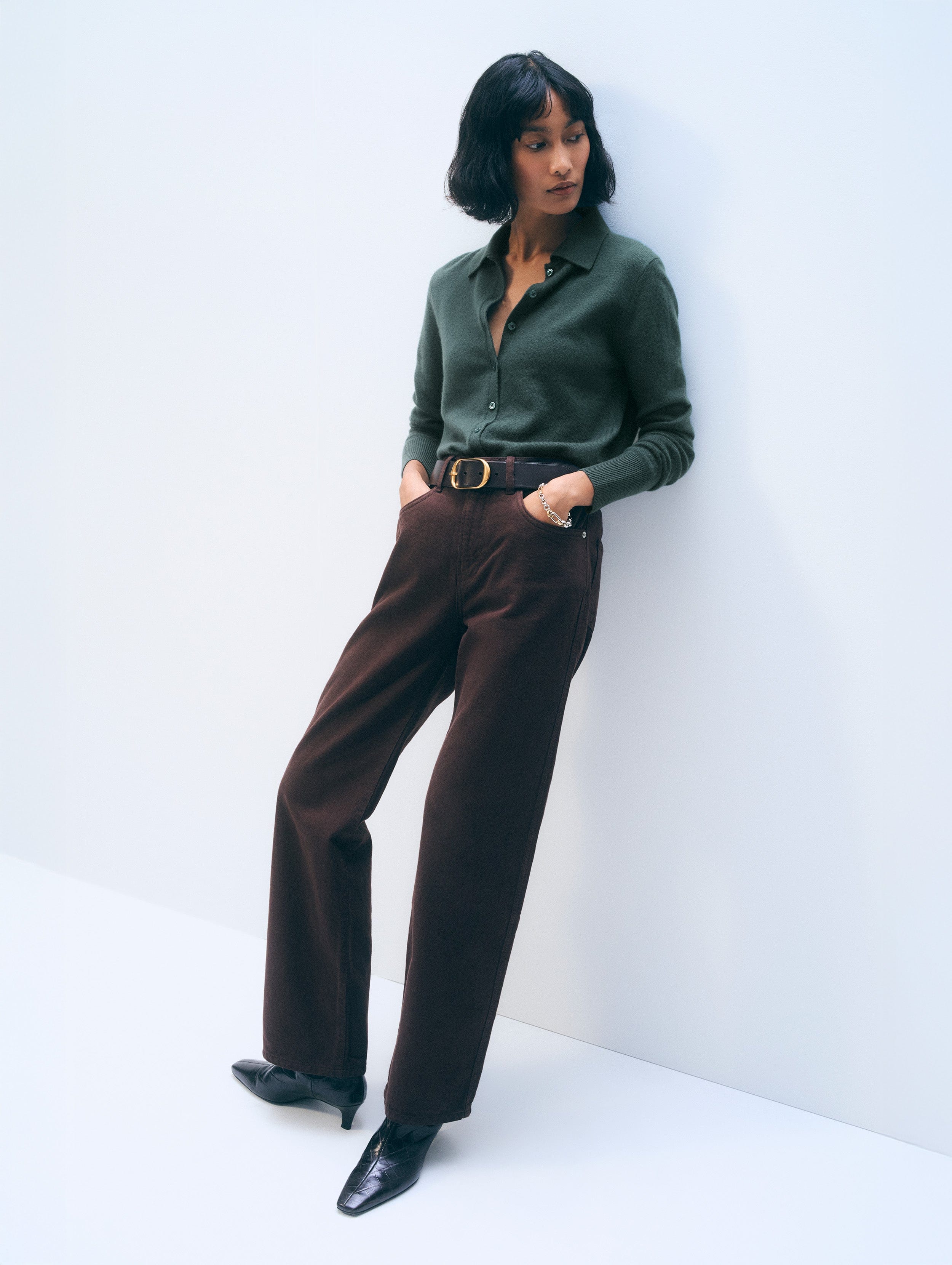 Cashmere Collared Cardigan | Juniper Green