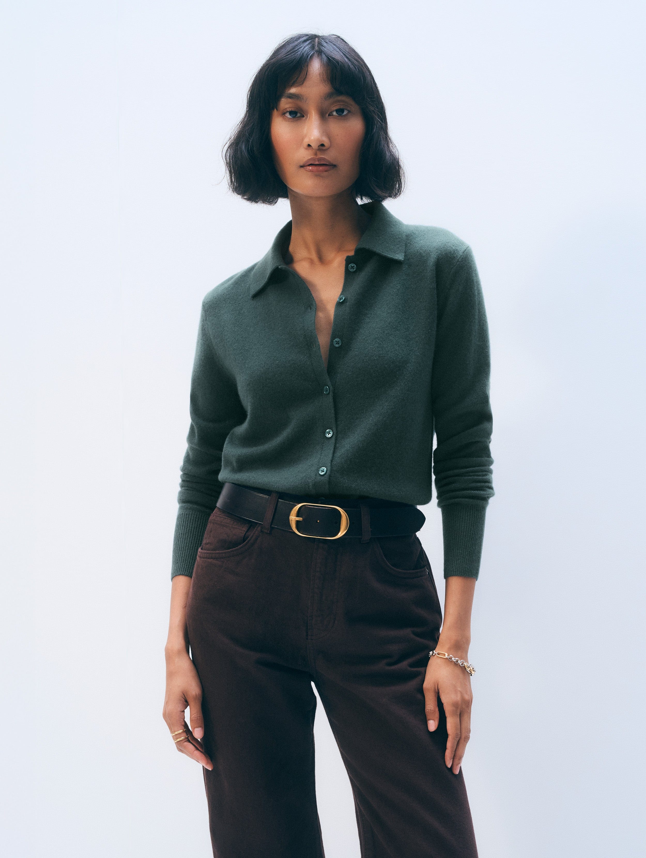 Cashmere Collared Cardigan | Juniper Green