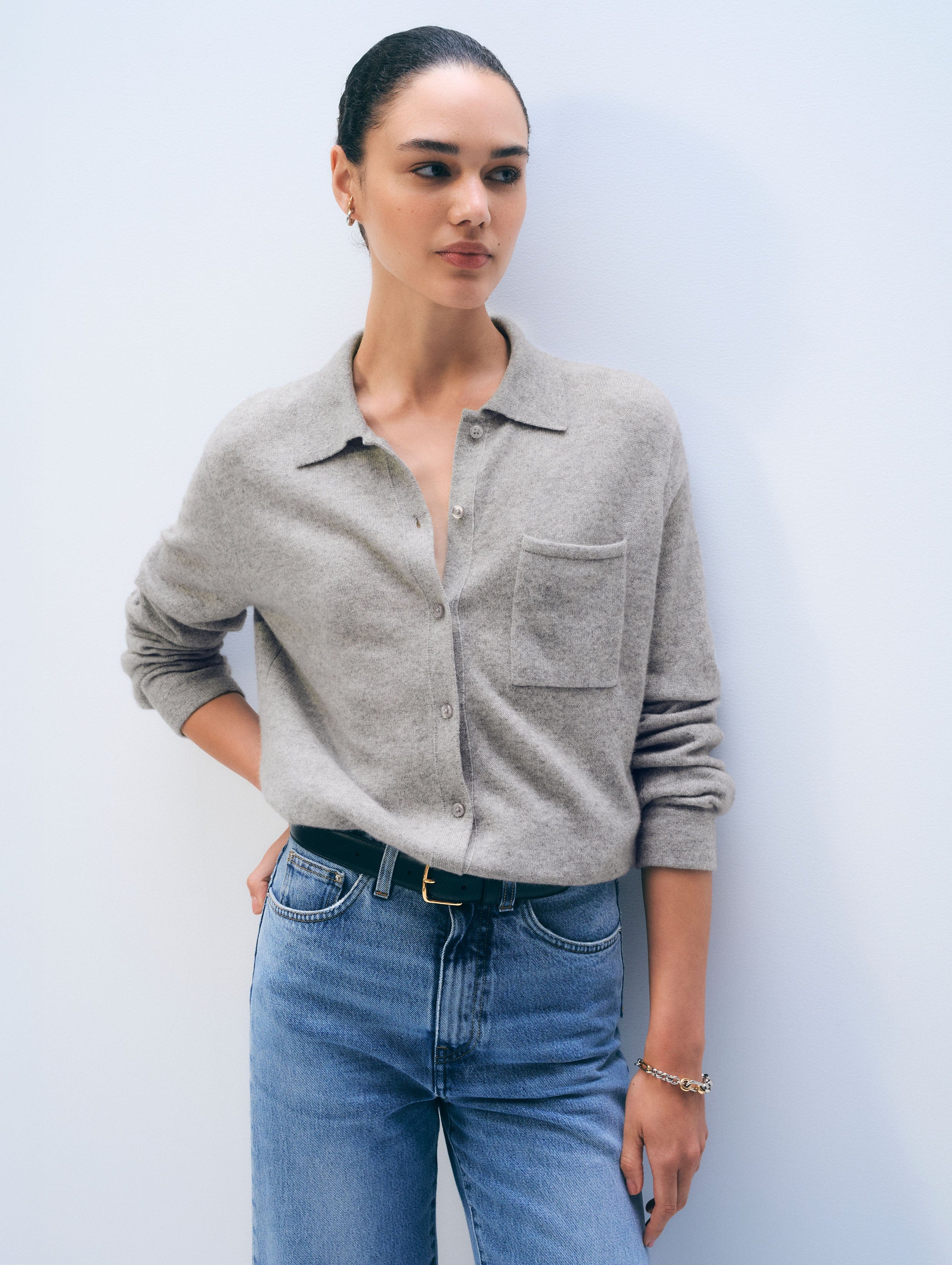 Cashmere Button Shirt Grey Heather