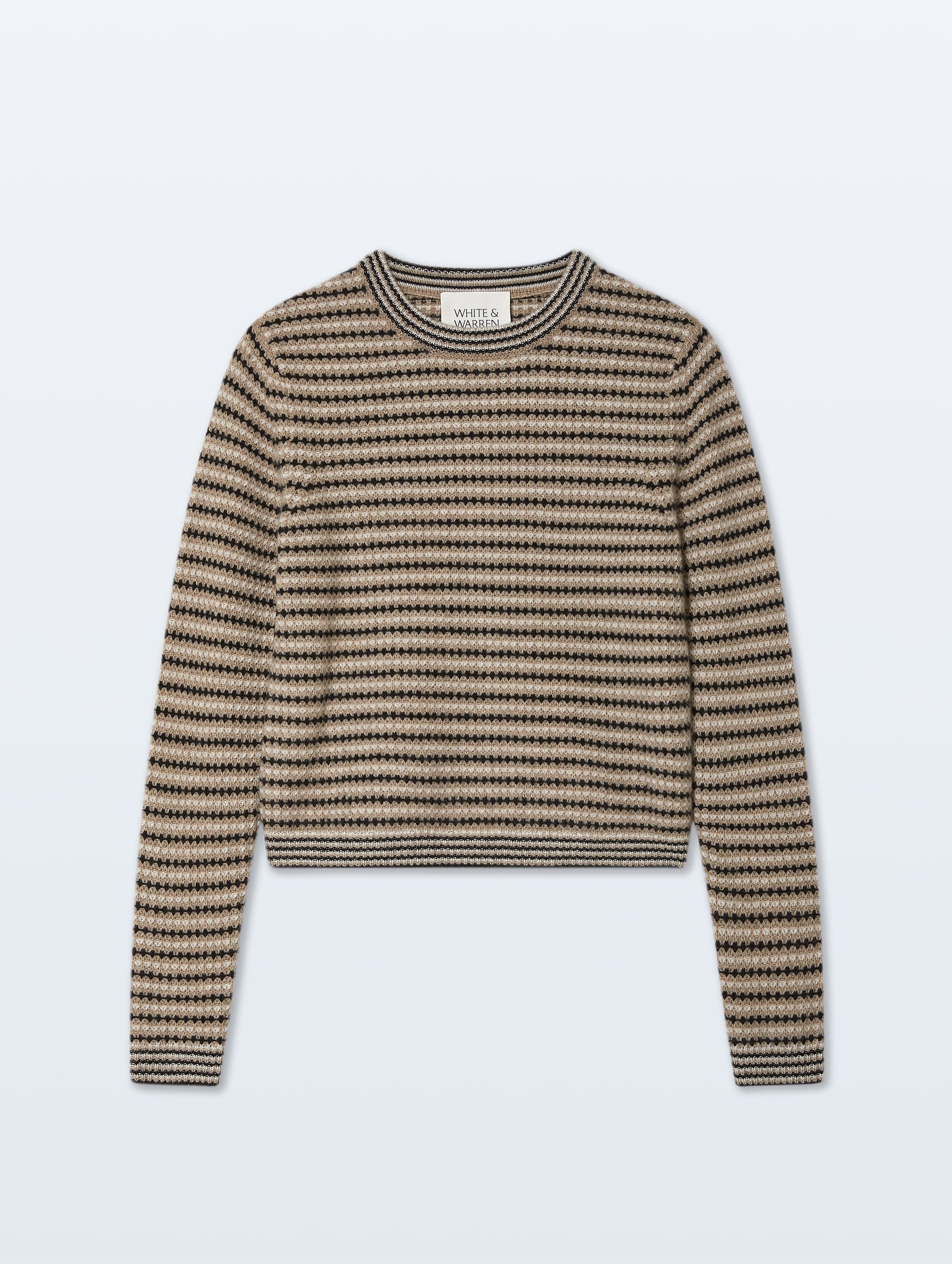 Cashmere Textured Stripe Crewneck | Neutral Combo