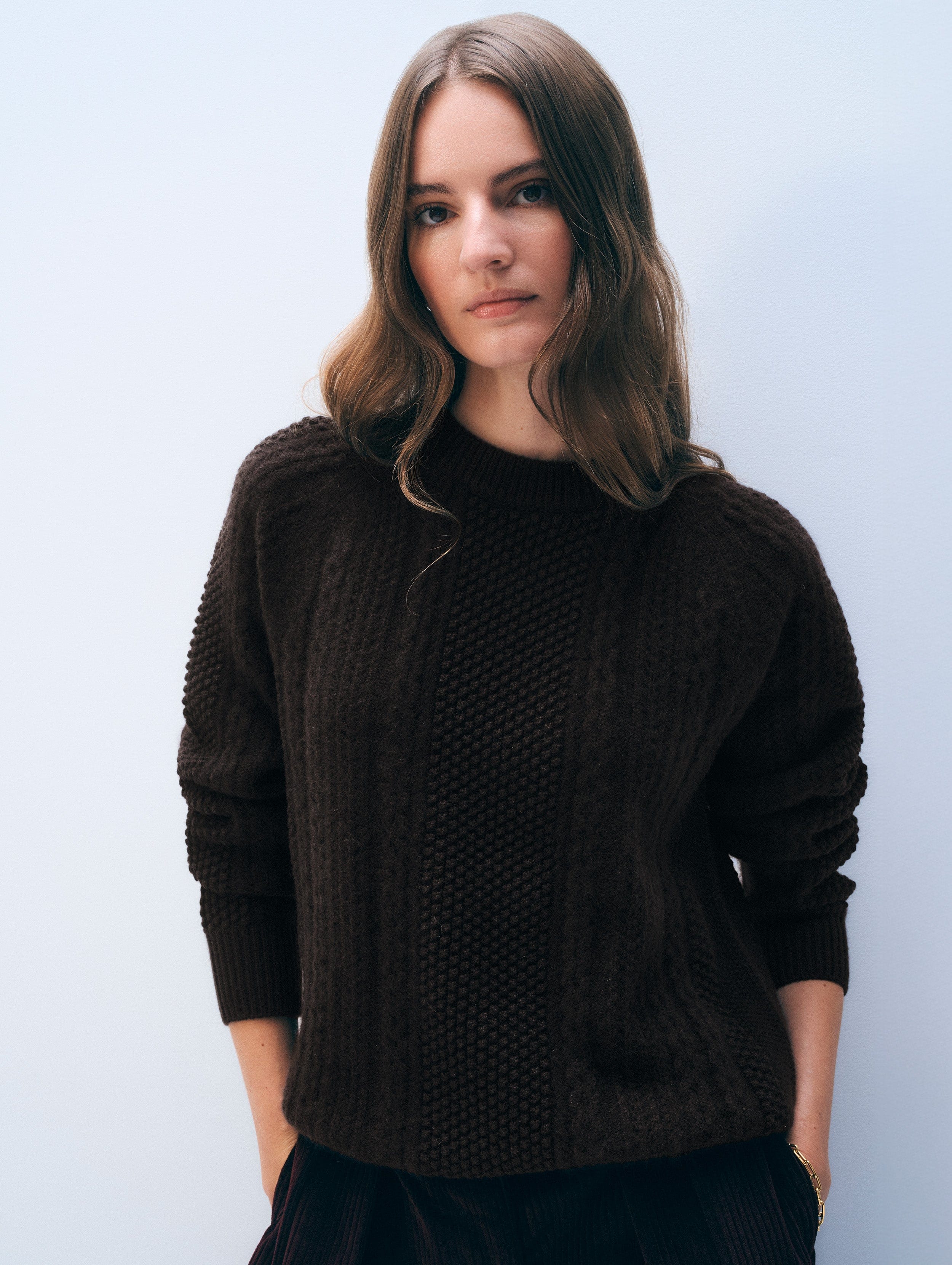 Cashmere Luxe Cable Crewneck | Dark Umber