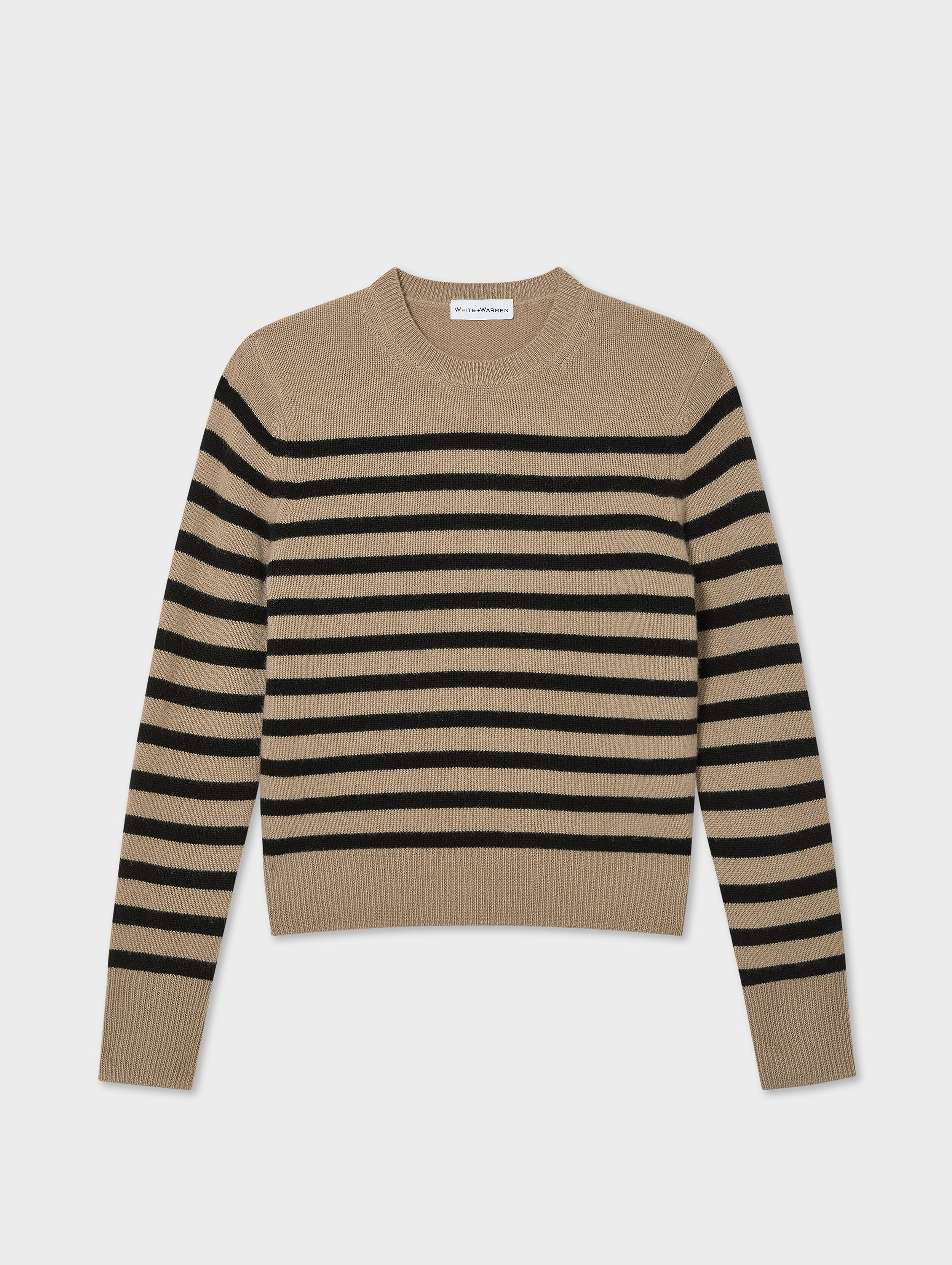 Cashmere Striped Crewneck | Khaki & Black
