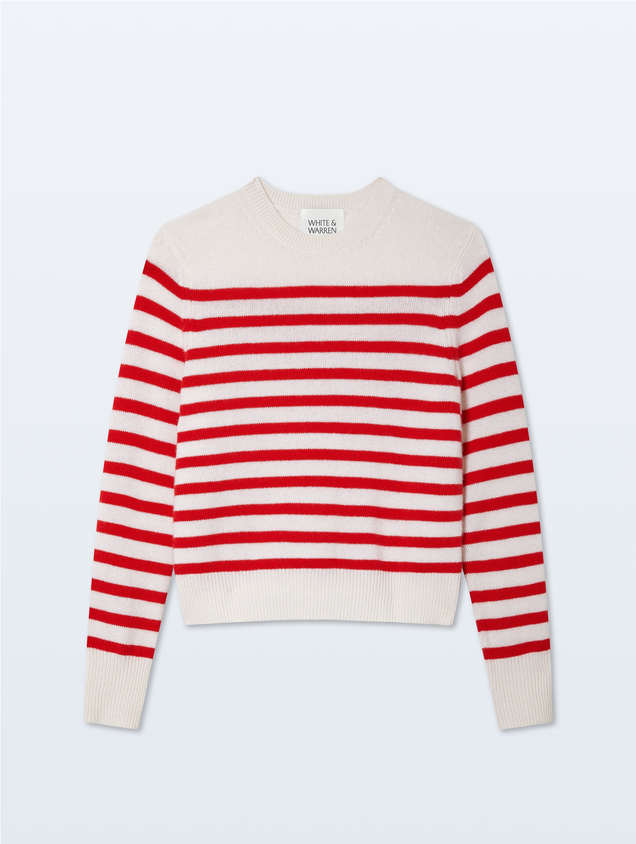 Cashmere Striped Crewneck | Red & White