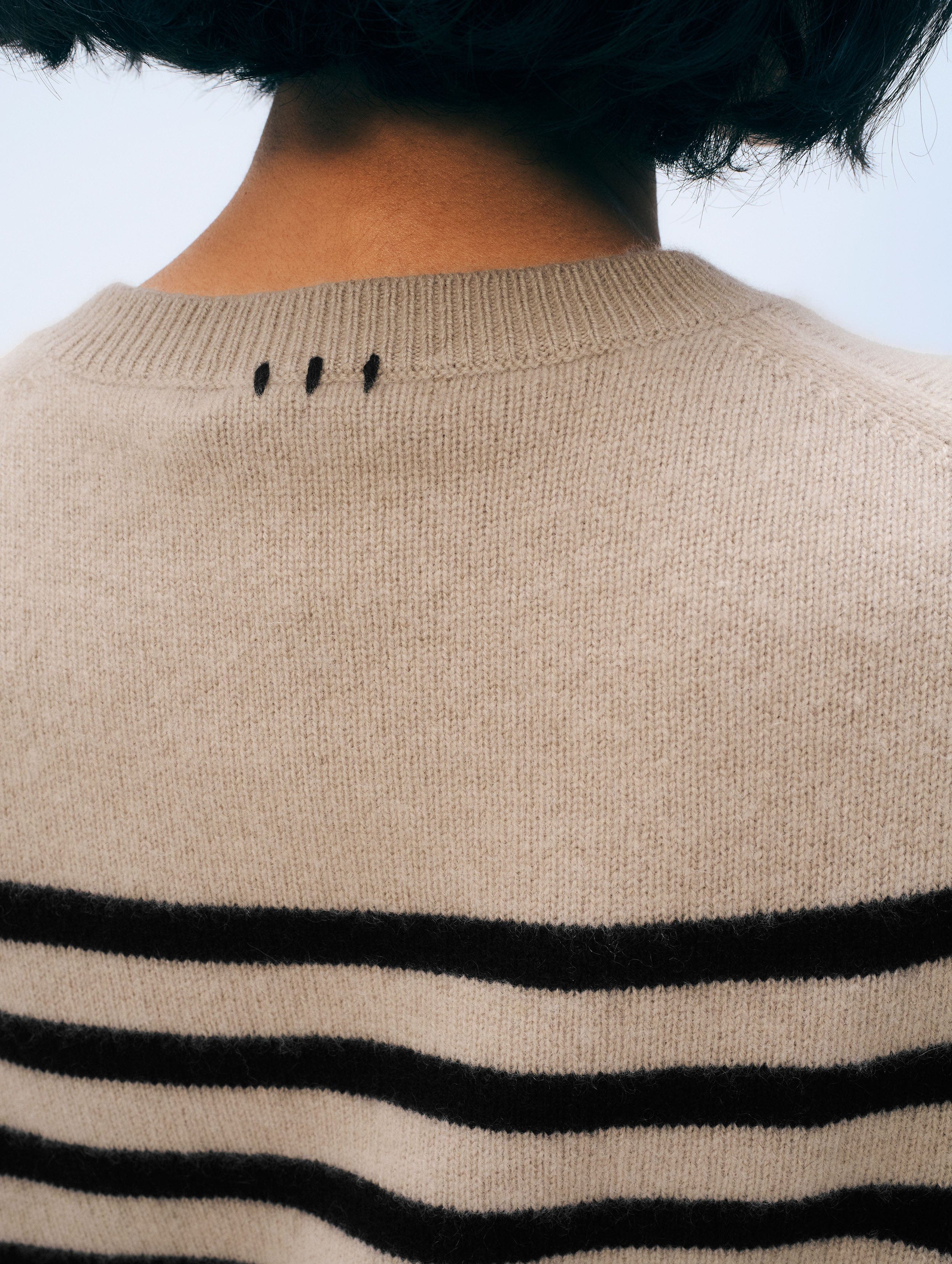 Cashmere Striped Crewneck | Khaki & Black