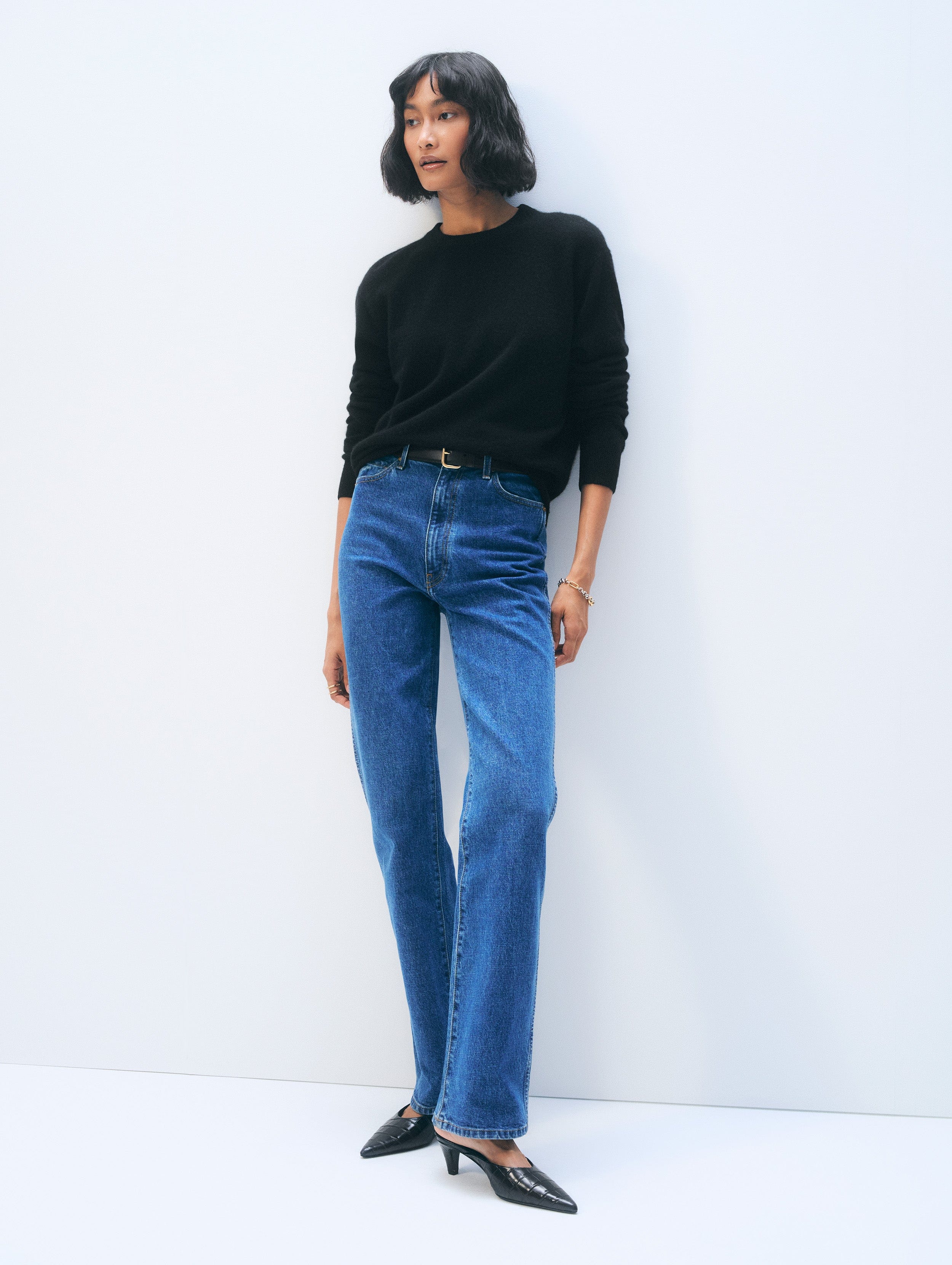 Cashmere Rib Trim Crewneck