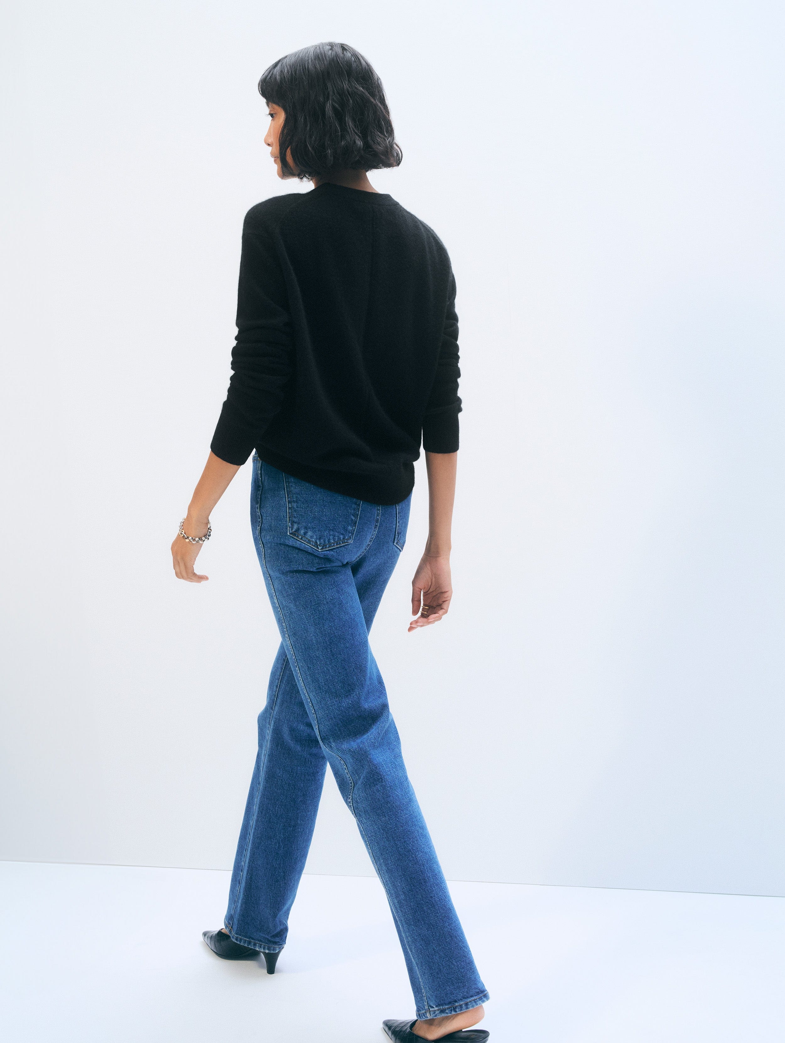 Cashmere Rib Trim Crewneck