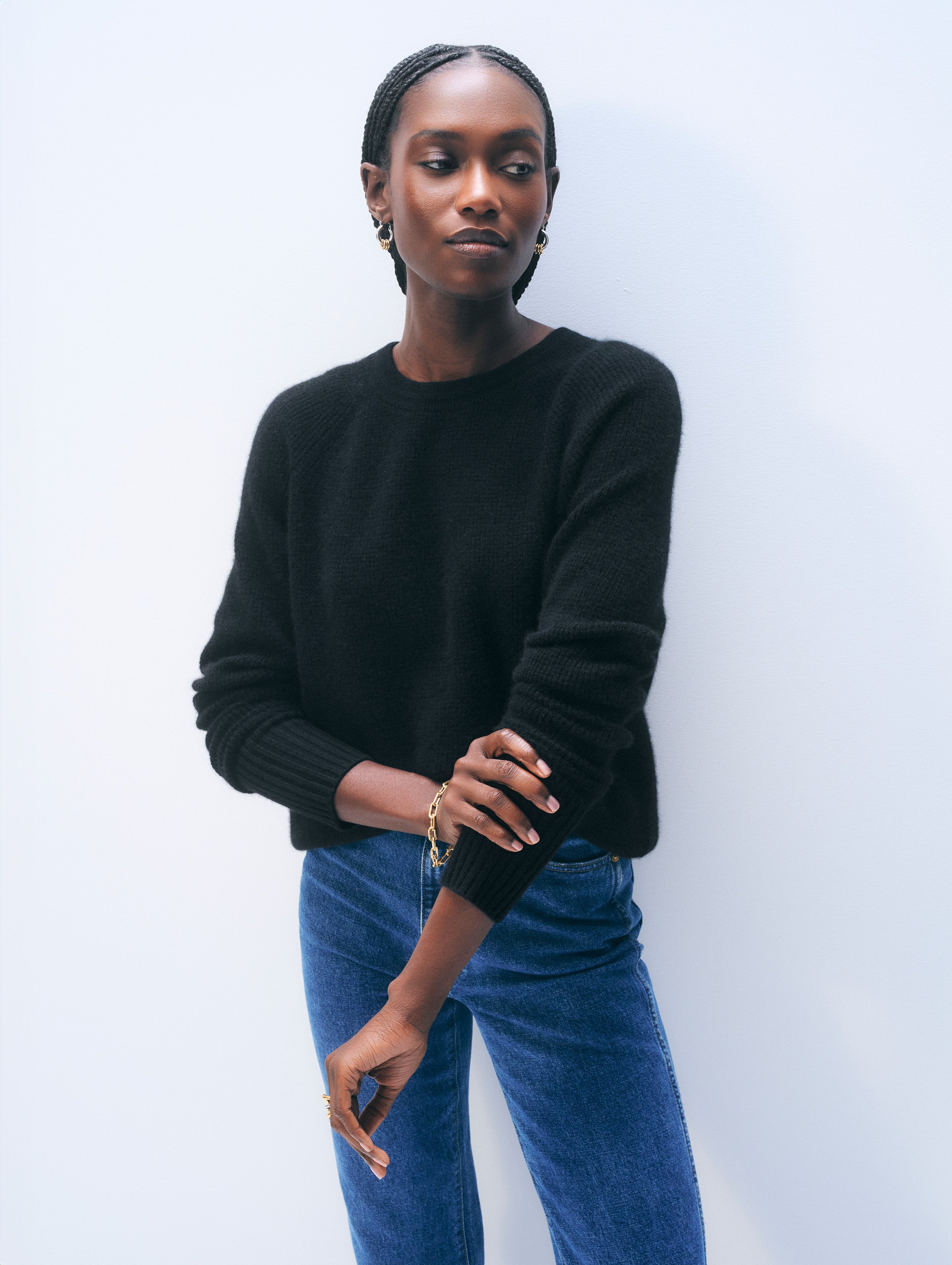 Cashmere Waffle Sweatshirt | Black