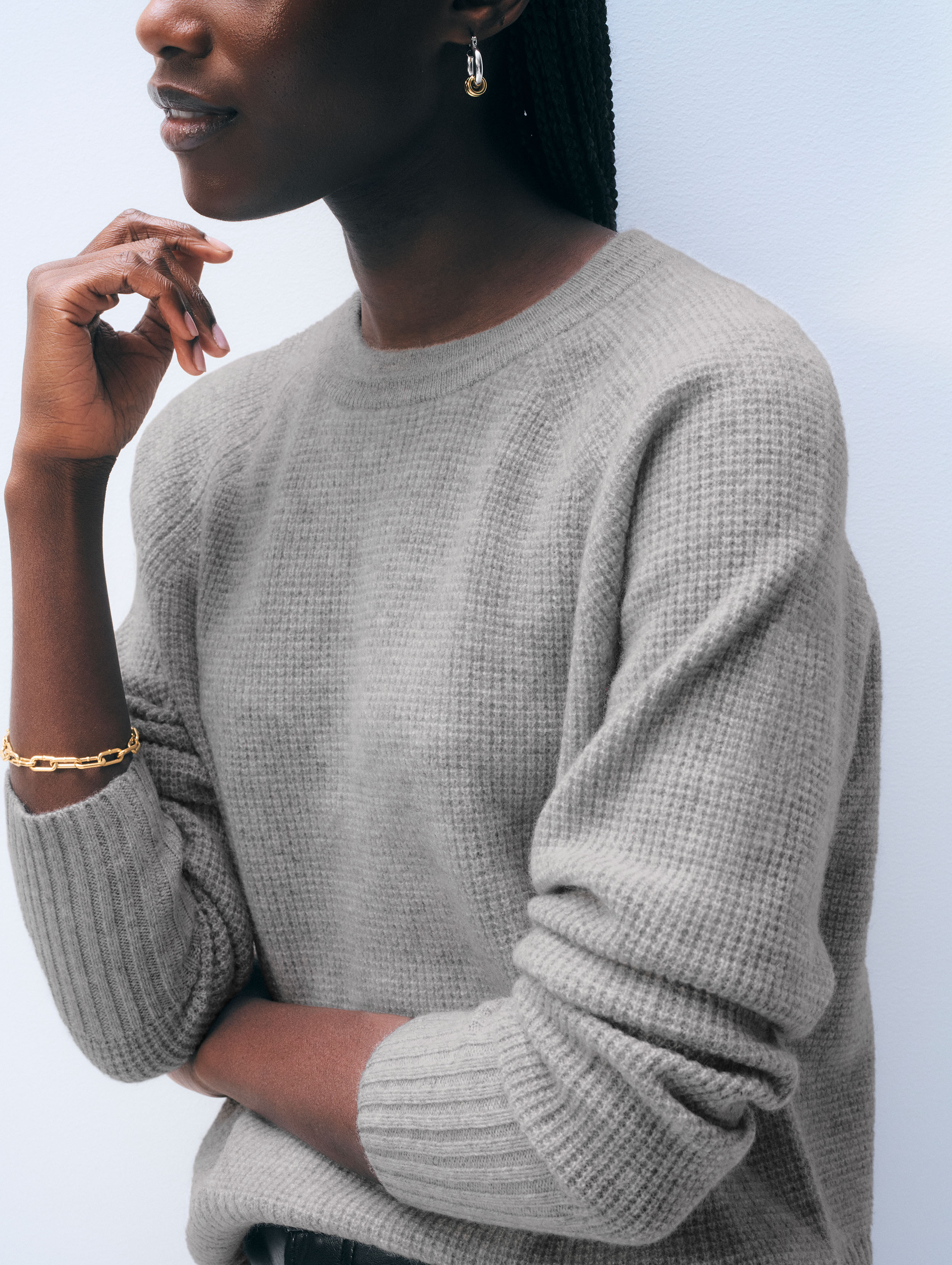 Cashmere Waffle Sweatshirt | Grey Heather