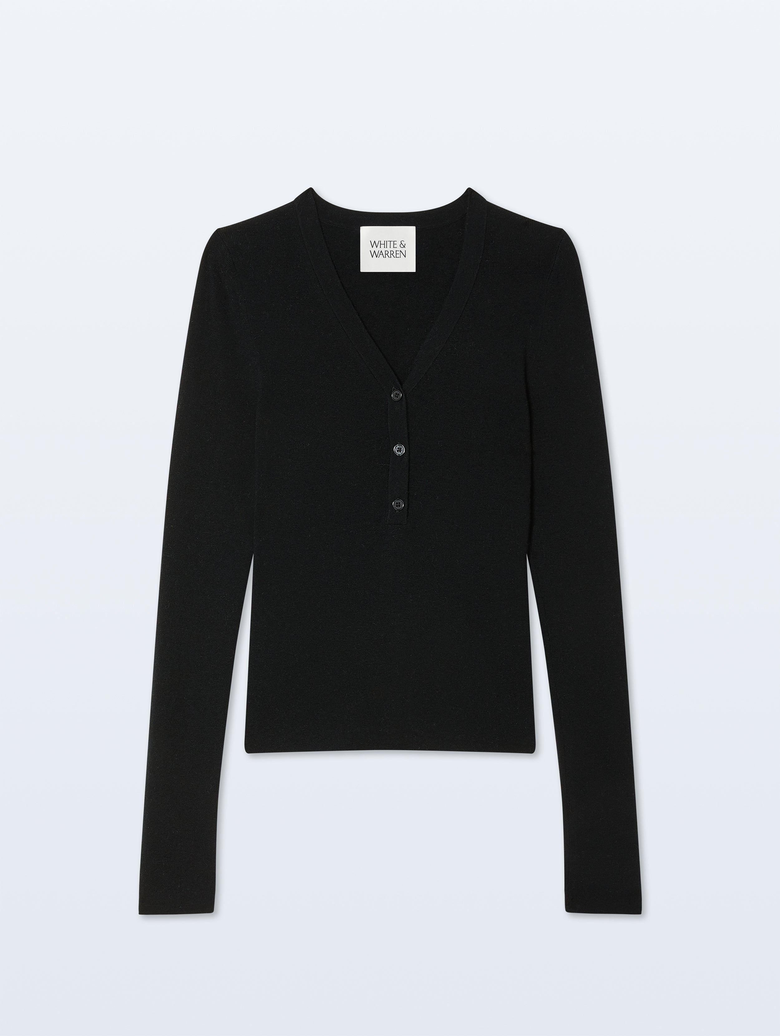 Superfine Cashmere Blend Henley | Black