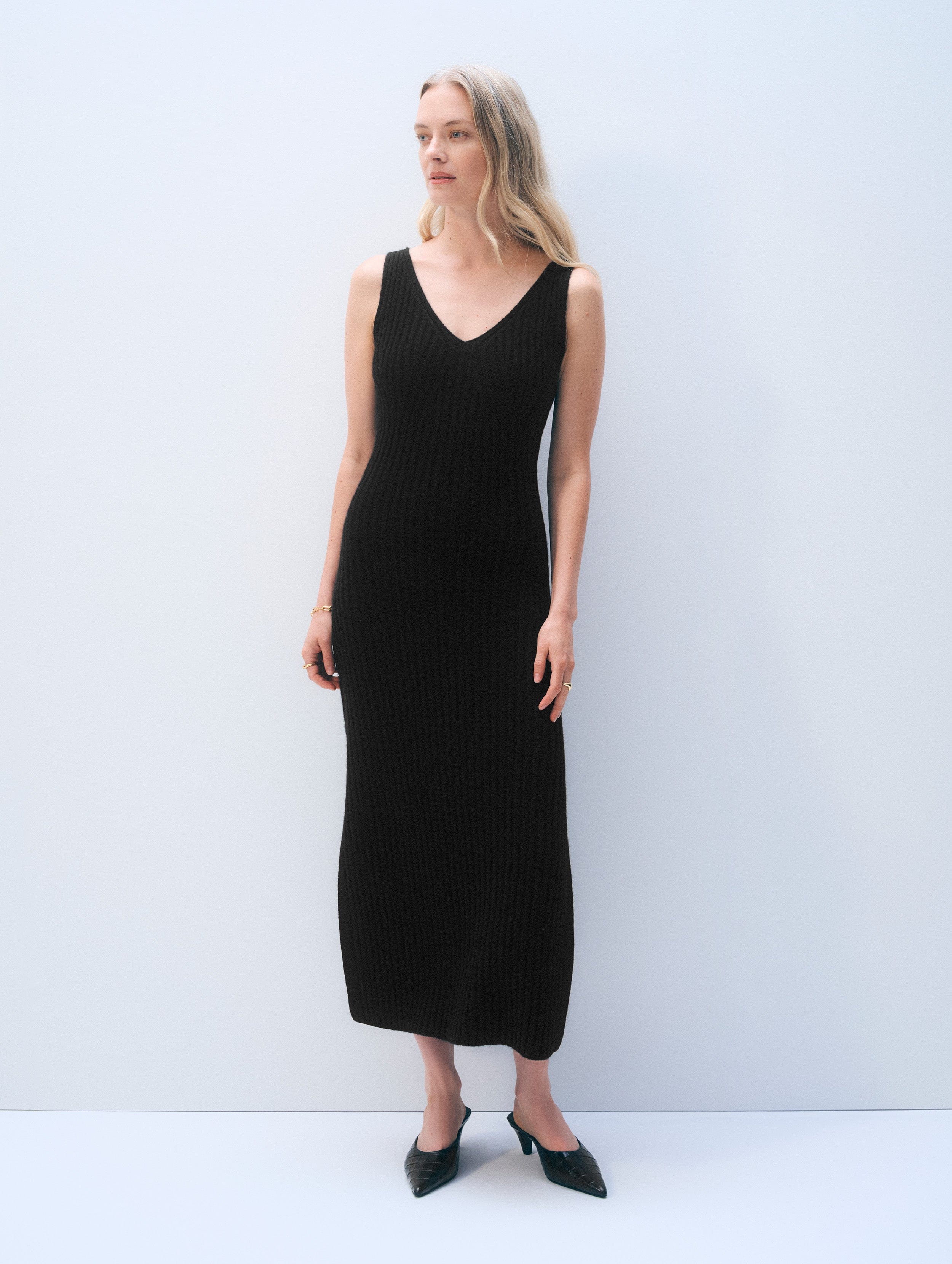 strapless open back dress Cashmere Blend Ribbed Midi Dress