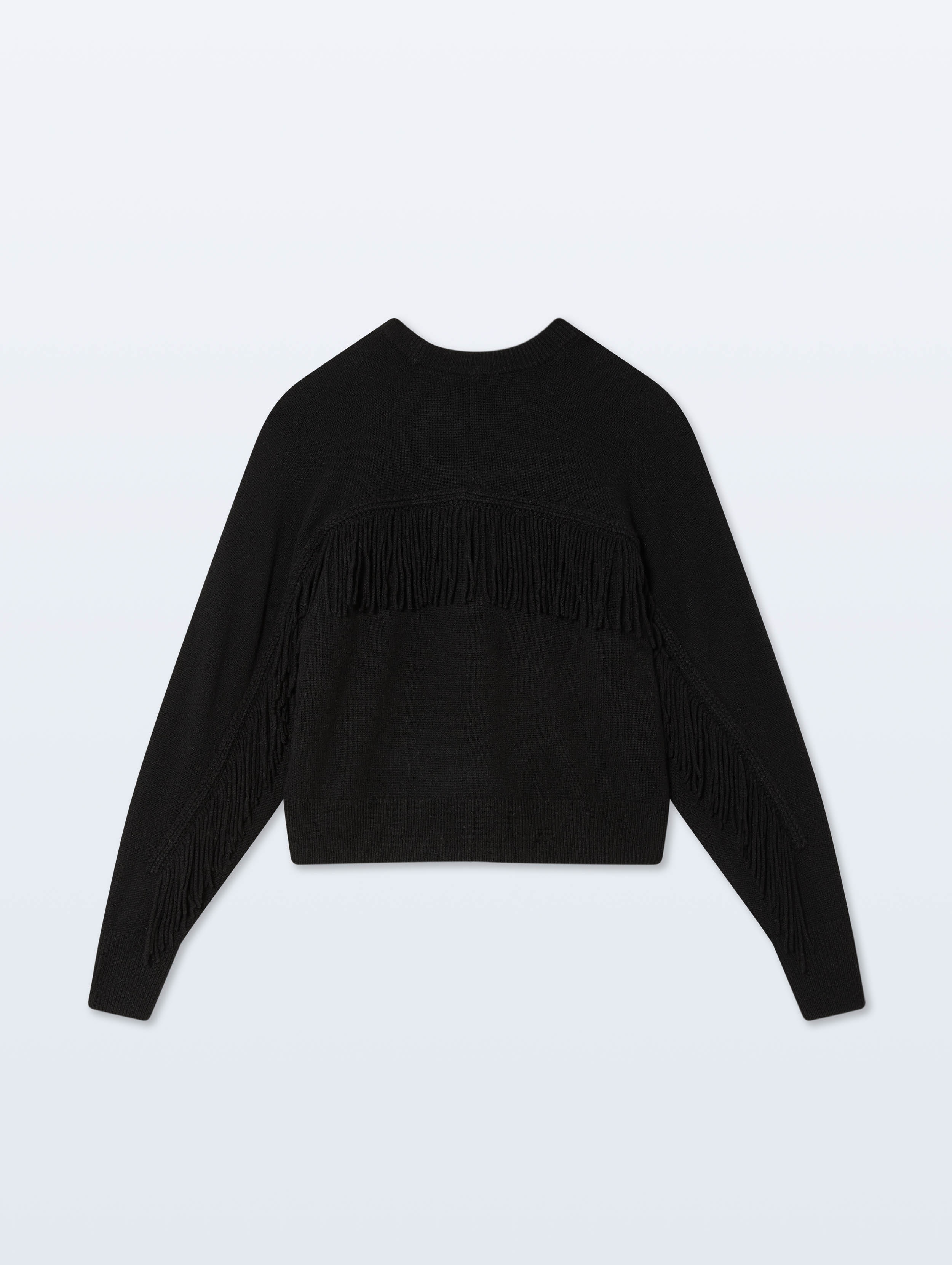 Cashmere Blend Luxe Fringe Crewneck | Black